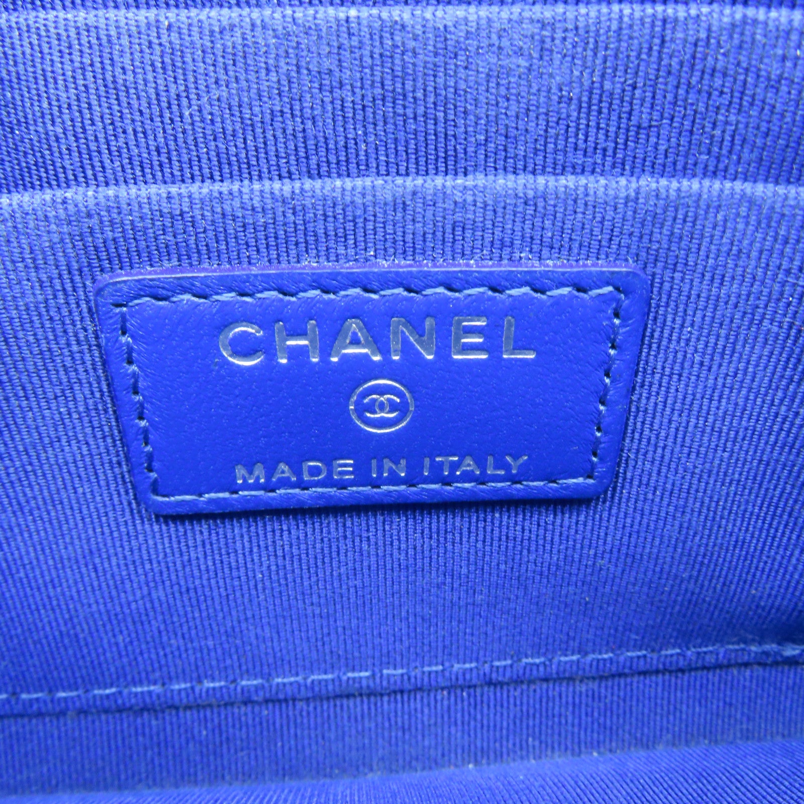 CHANEL 菱格皮革Pouch Wallet銀扣長錢包藍色
