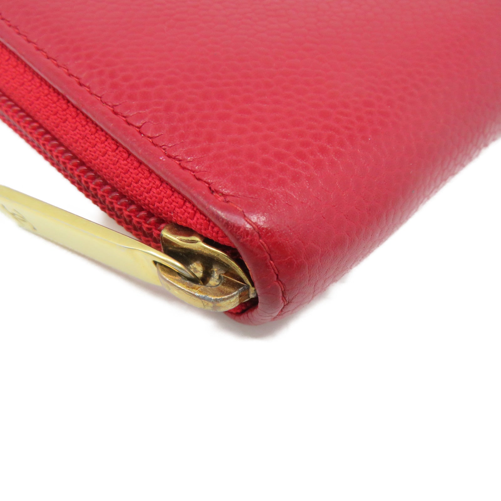 CHANEL 【激減優惠】Caviar皮革Zipper Long Wallet金扣拉鏈長錢包紅色