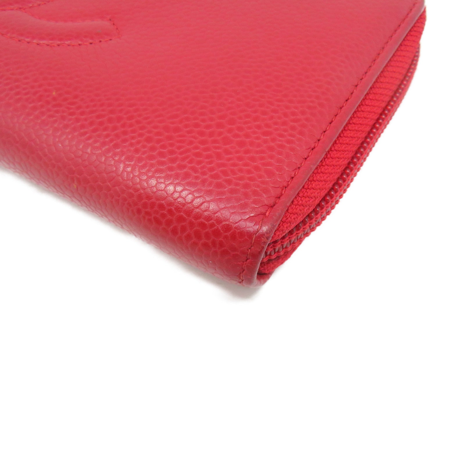 CHANEL 【激減優惠】Caviar皮革Zipper Long Wallet金扣拉鏈長錢包紅色