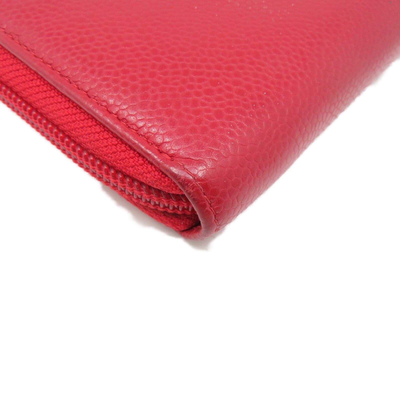 CHANEL 【激減優惠】Caviar皮革Zipper Long Wallet金扣拉鏈長錢包紅色