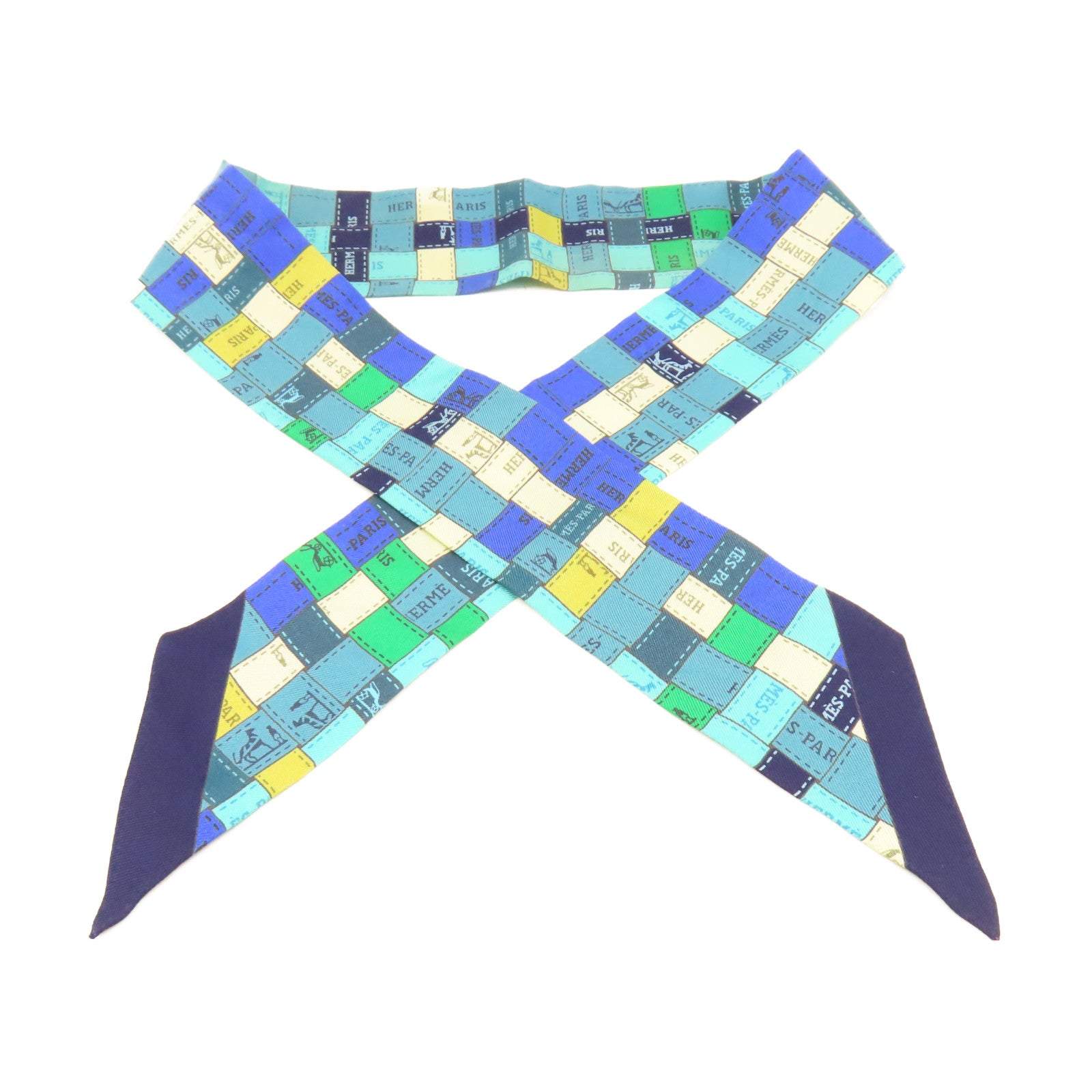 HERMES 【激減優惠】絲質Twilly Scarf絲巾藍色/綠色/彩色