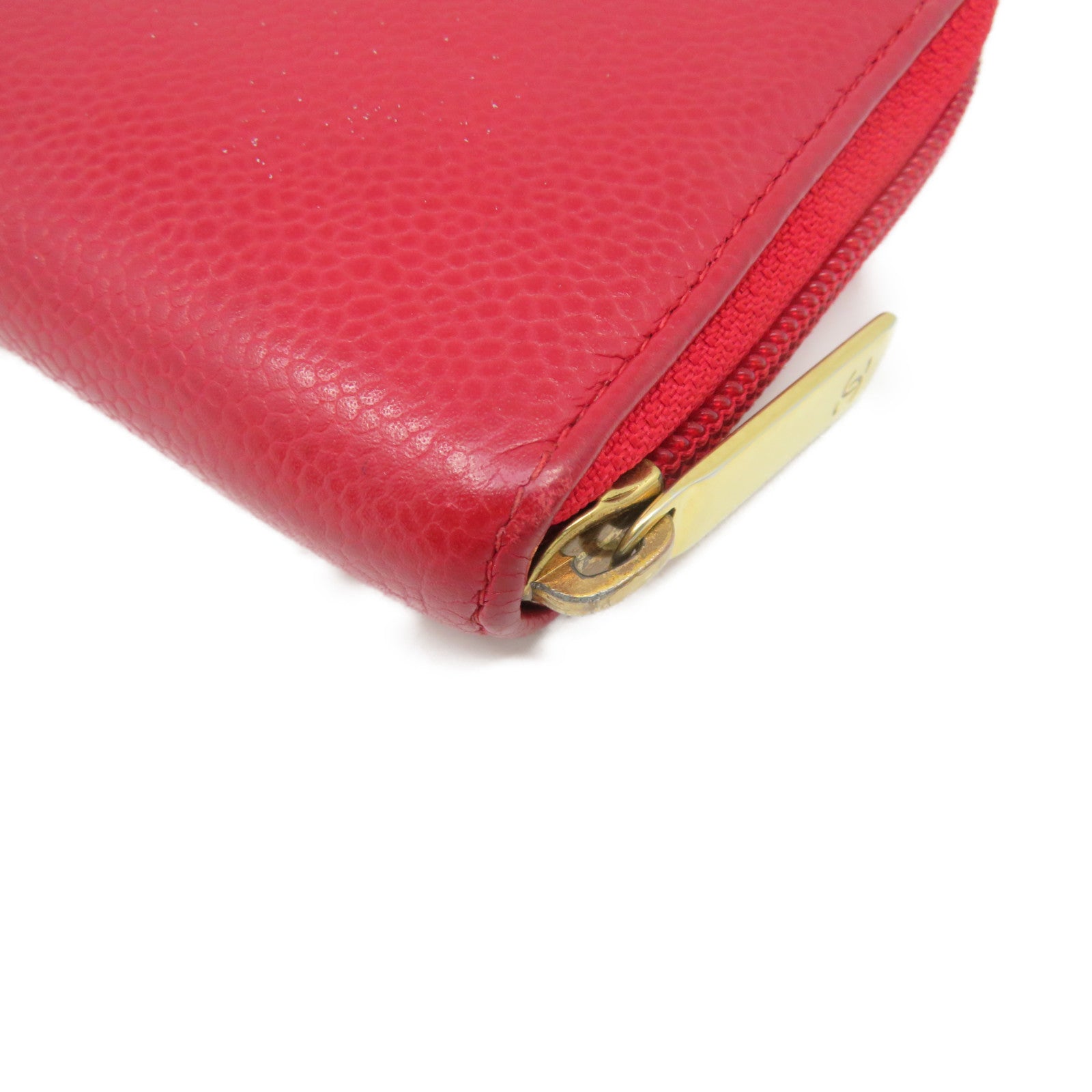 CHANEL 【激減優惠】Caviar皮革Zipper Long Wallet金扣拉鏈長錢包紅色