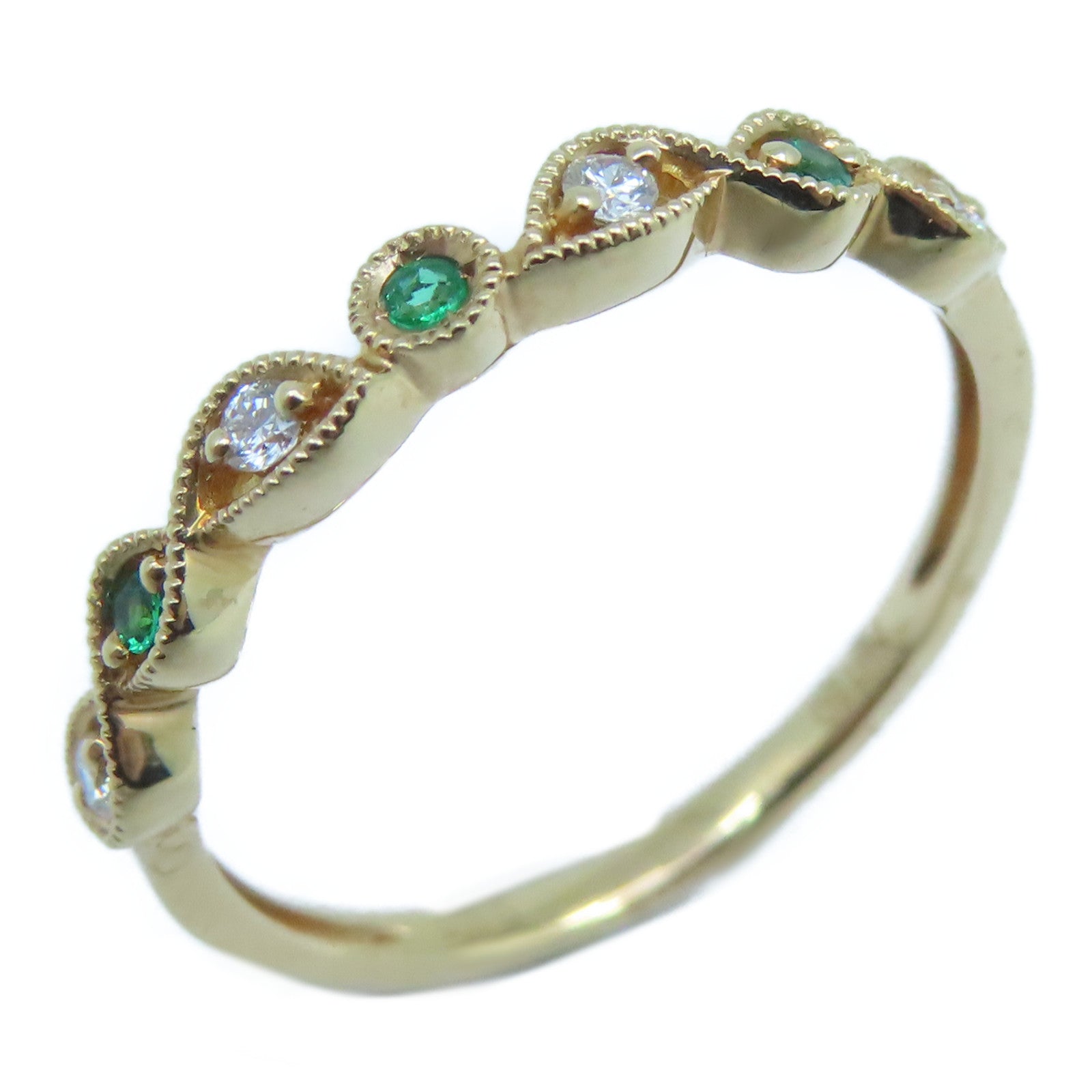 JEWELRY 18K玫瑰金Diamond / Emerald Ring 0.06ct钻石/0.04ct绿宝石戒指US#6