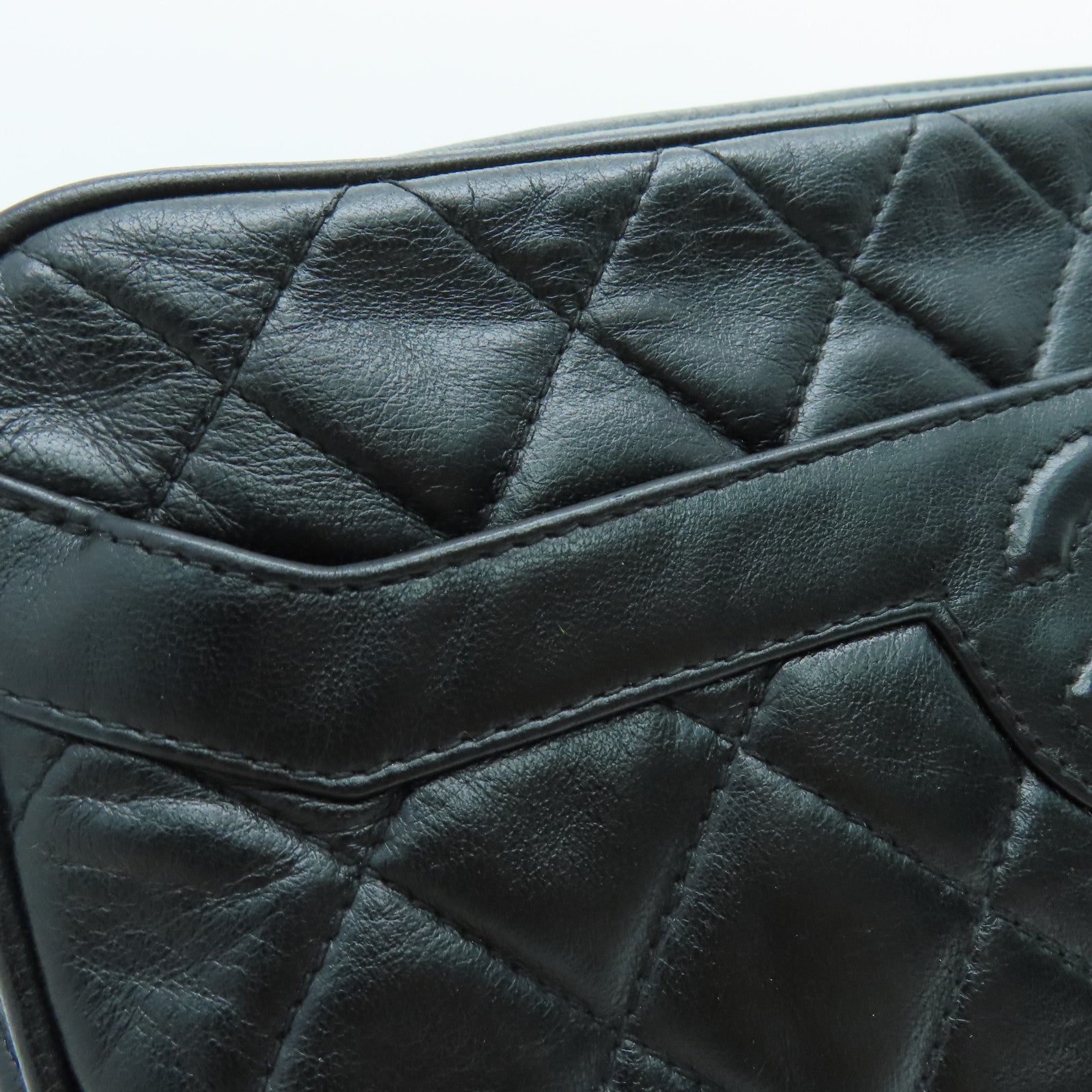 CHANEL 菱格羊皮皮革Chain Shoulder金扣鏈帶肩背袋黑色