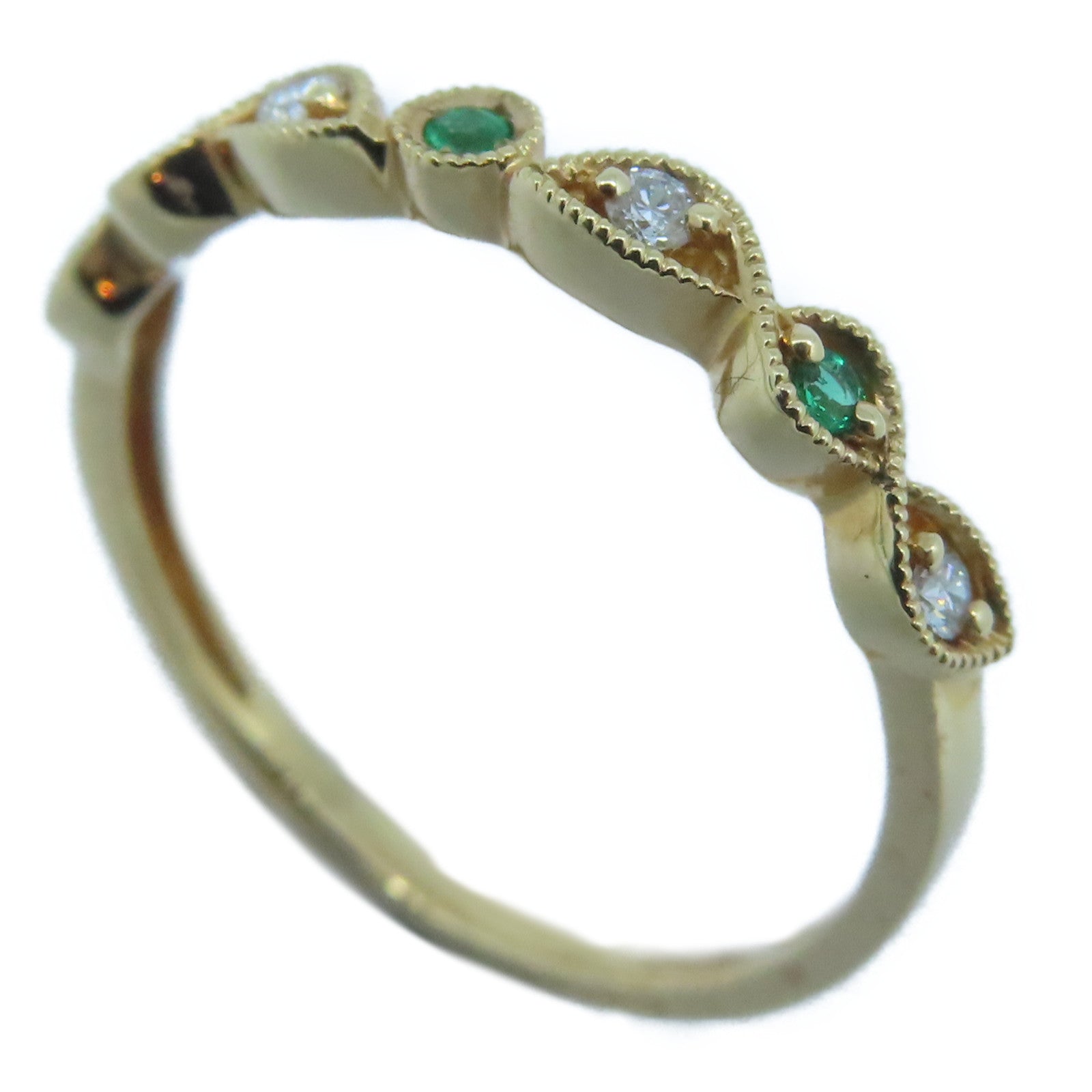 JEWELRY 18K玫瑰金Diamond / Emerald Ring 0.06ct钻石/0.04ct绿宝石戒指US#6