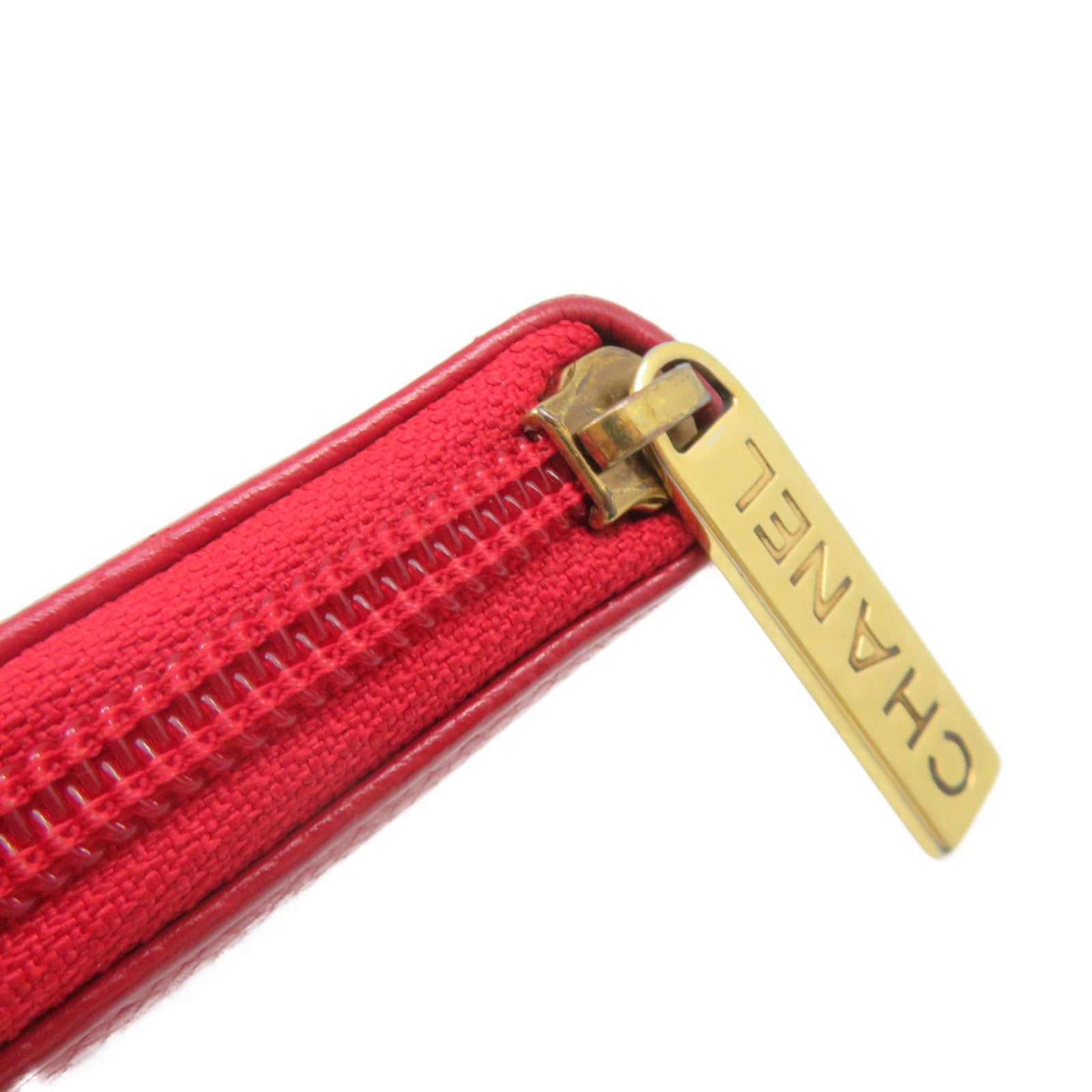 CHANEL 【激減優惠】Caviar皮革Zipper Long Wallet金扣拉鏈長錢包紅色