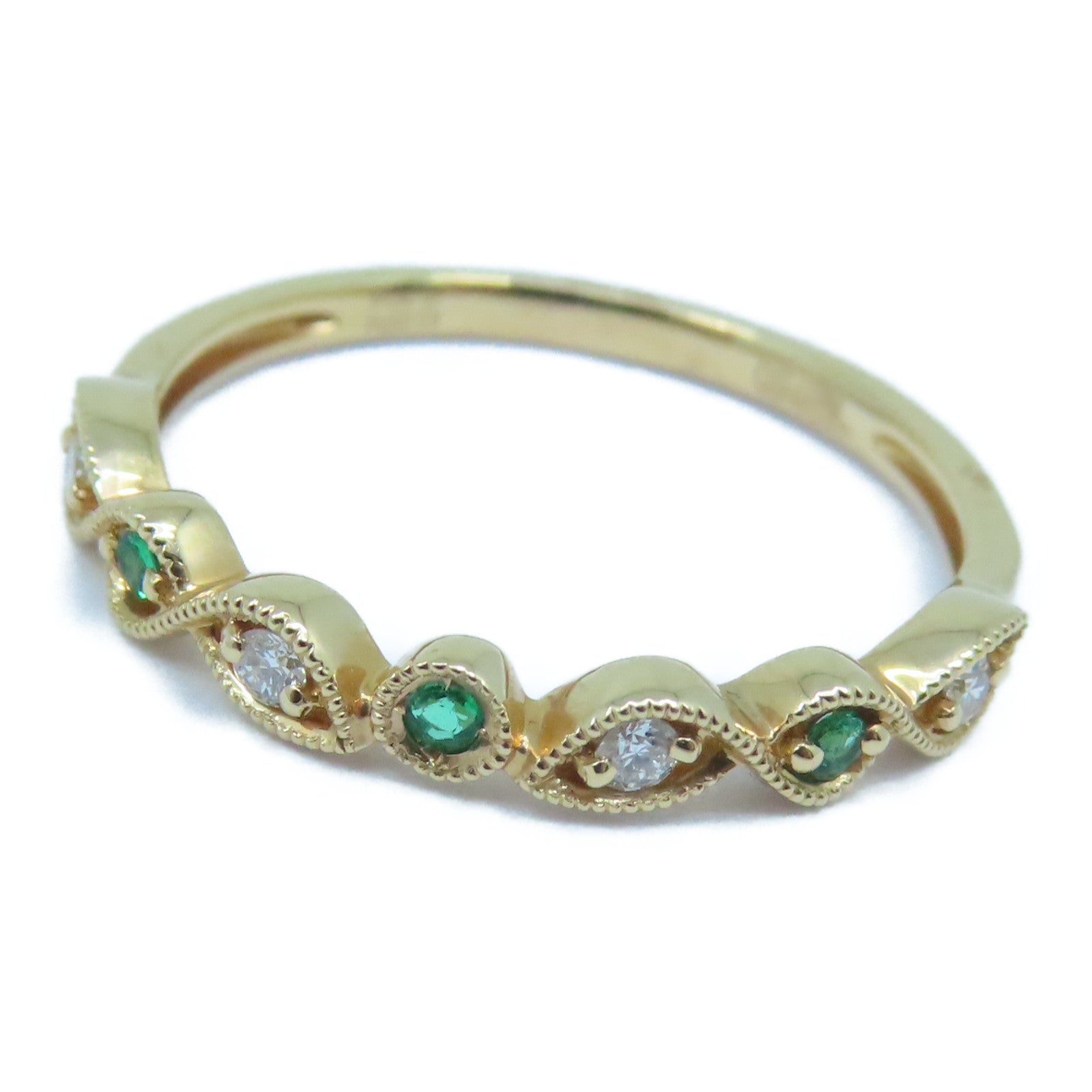JEWELRY 18K玫瑰金Diamond / Emerald Ring 0.06ct钻石/0.04ct绿宝石戒指US#6