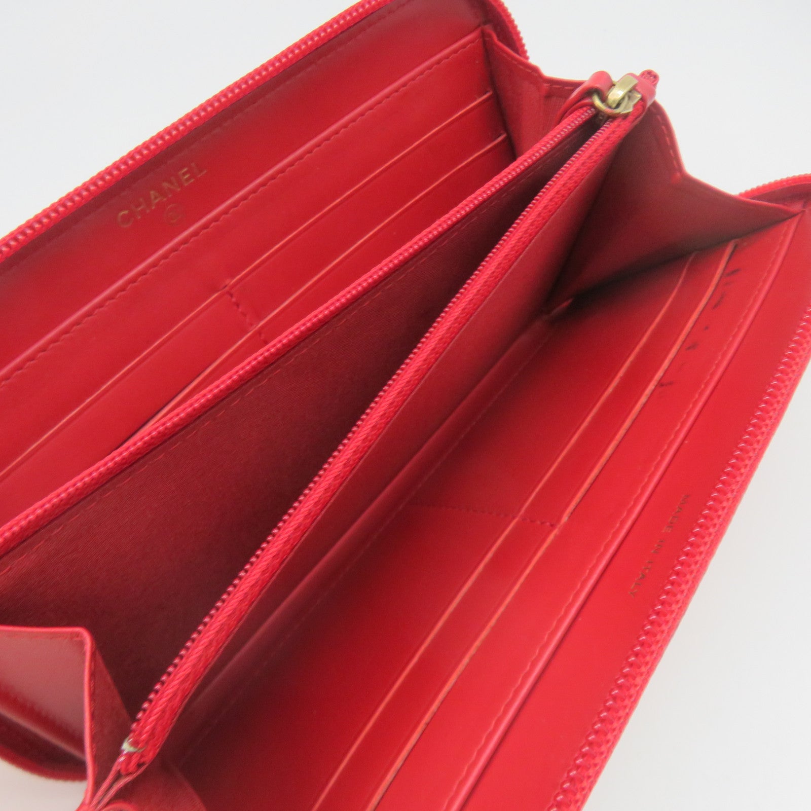CHANEL 【激減優惠】Caviar皮革Zipper Long Wallet金扣拉鏈長錢包紅色