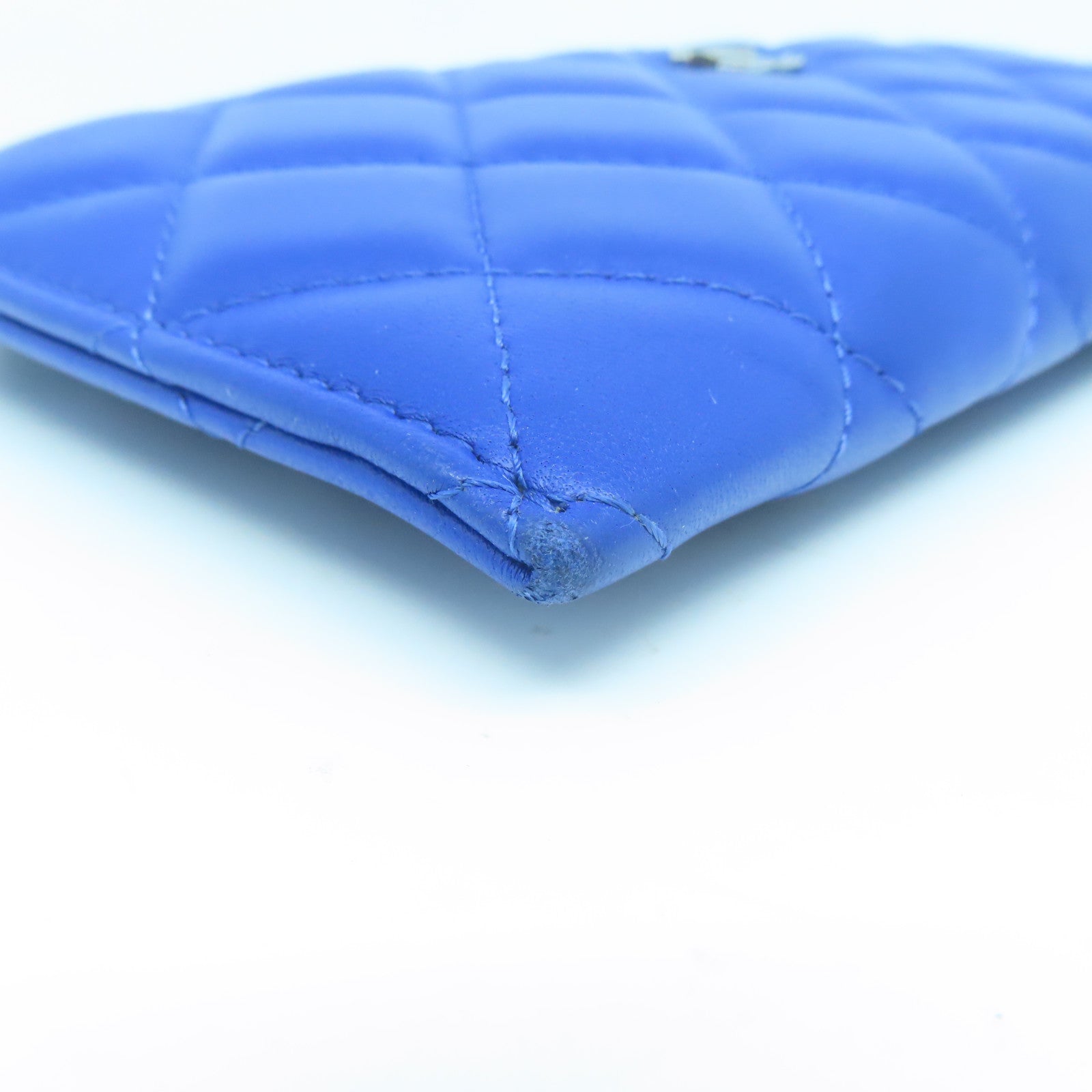 CHANEL 菱格皮革Pouch Wallet銀扣長錢包藍色