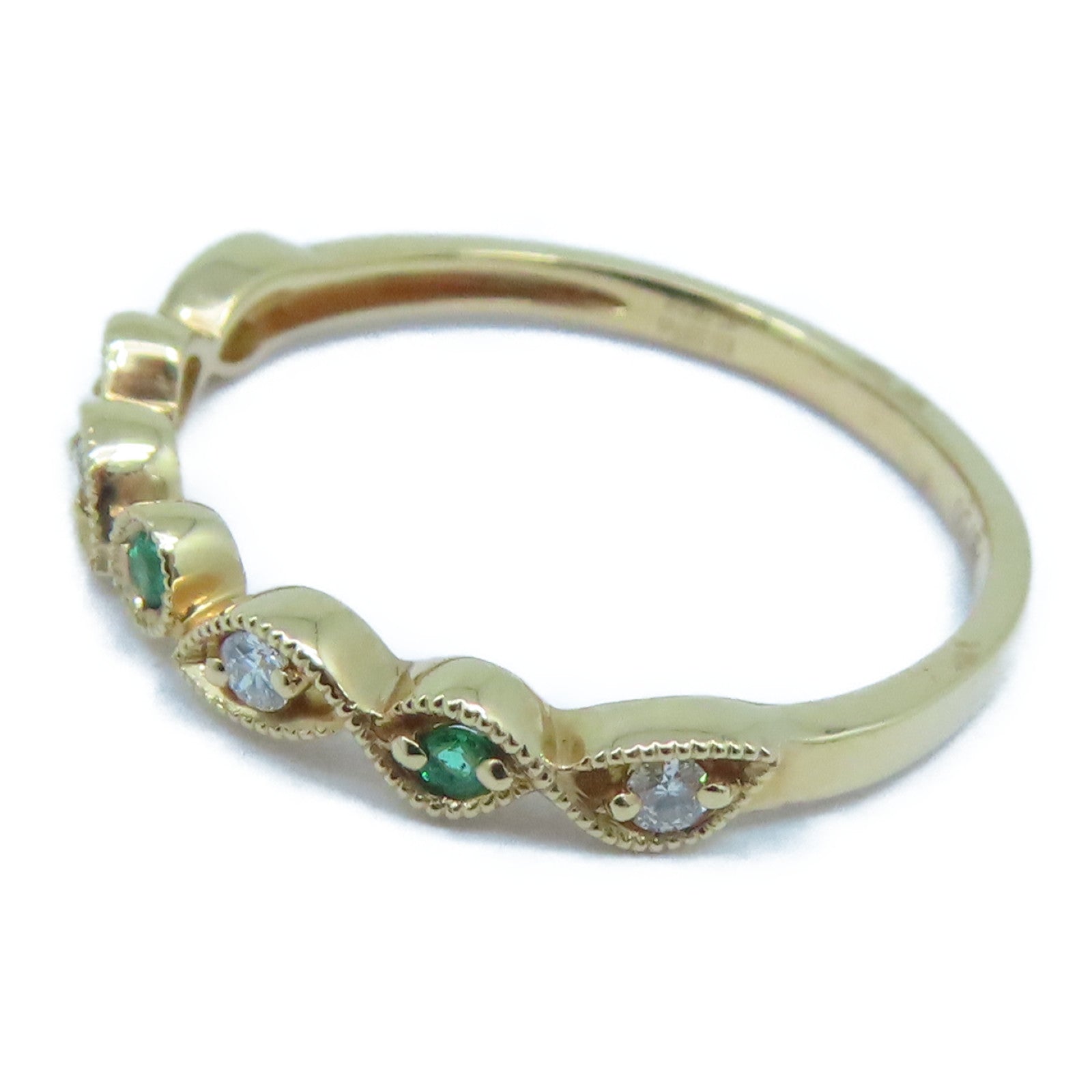 JEWELRY 18K玫瑰金Diamond / Emerald Ring 0.06ct钻石/0.04ct绿宝石戒指US#6
