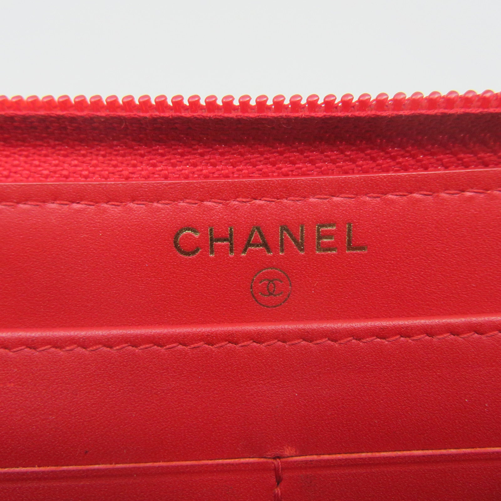 CHANEL 【激減優惠】Caviar皮革Zipper Long Wallet金扣拉鏈長錢包紅色