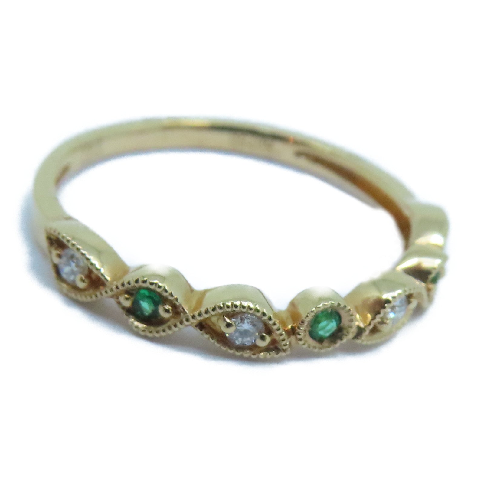 JEWELRY 18K玫瑰金Diamond / Emerald Ring 0.06ct钻石/0.04ct绿宝石戒指US#6