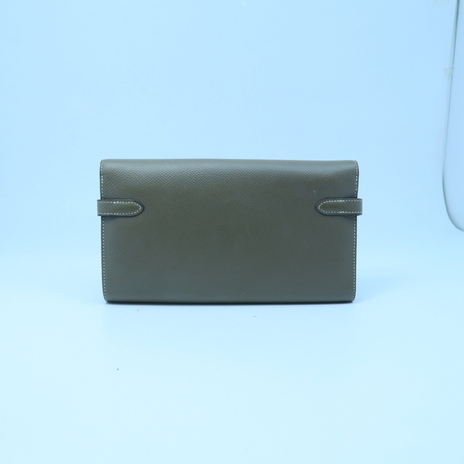 HERMES Epsom皮革Kelly Long Wallet銀扣長錢包大象灰