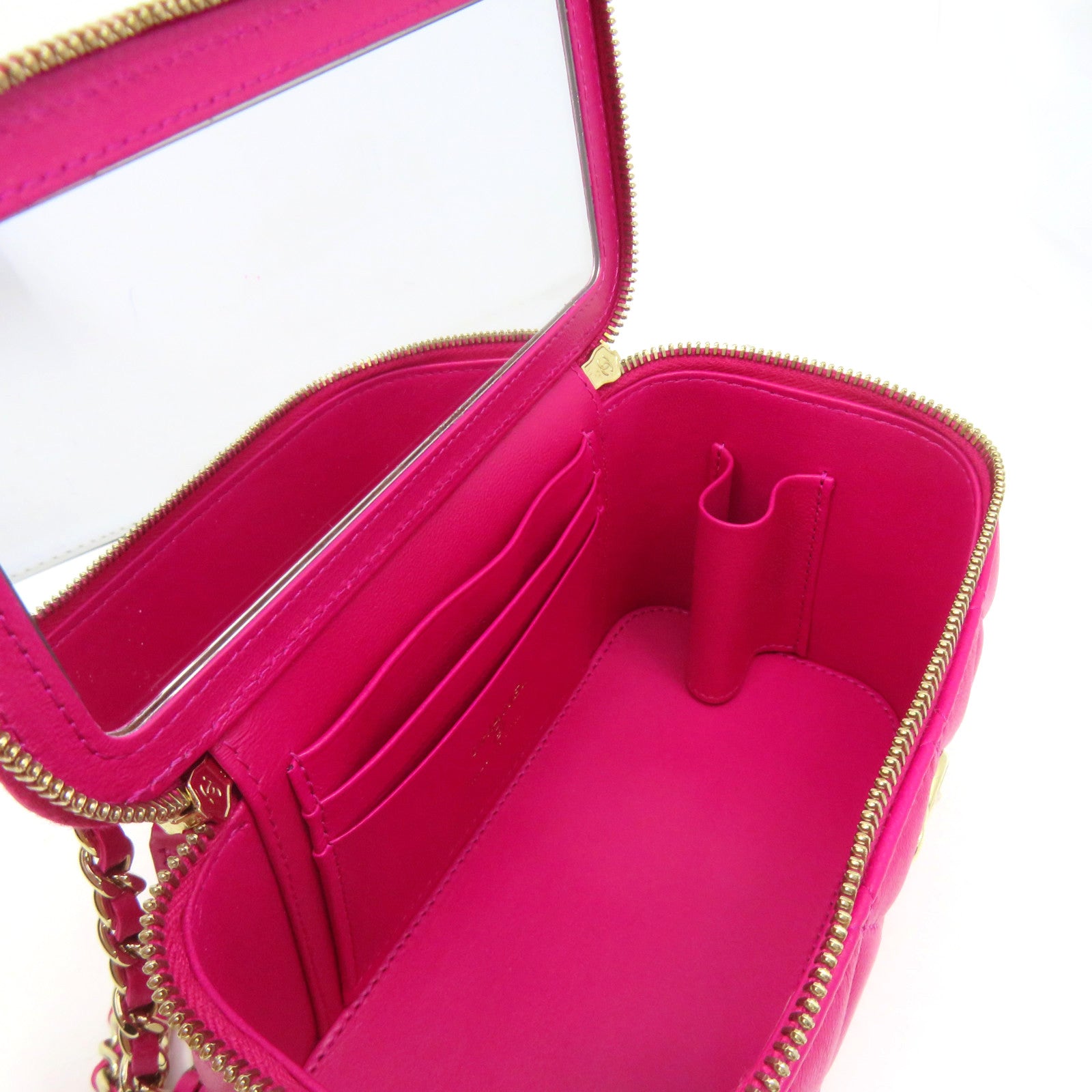 CHANEL 菱格羊皮皮革Small Vanity Chain 2Way Shoulder Bag金扣链带手挽肩背袋粉红色