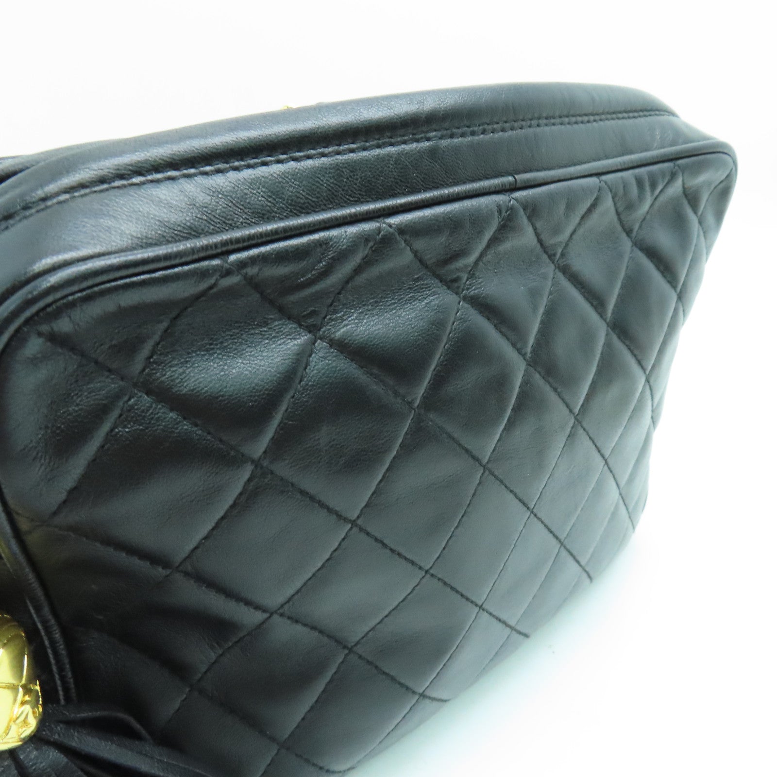 CHANEL 菱格羊皮皮革Chain Shoulder金扣鏈帶肩背袋黑色