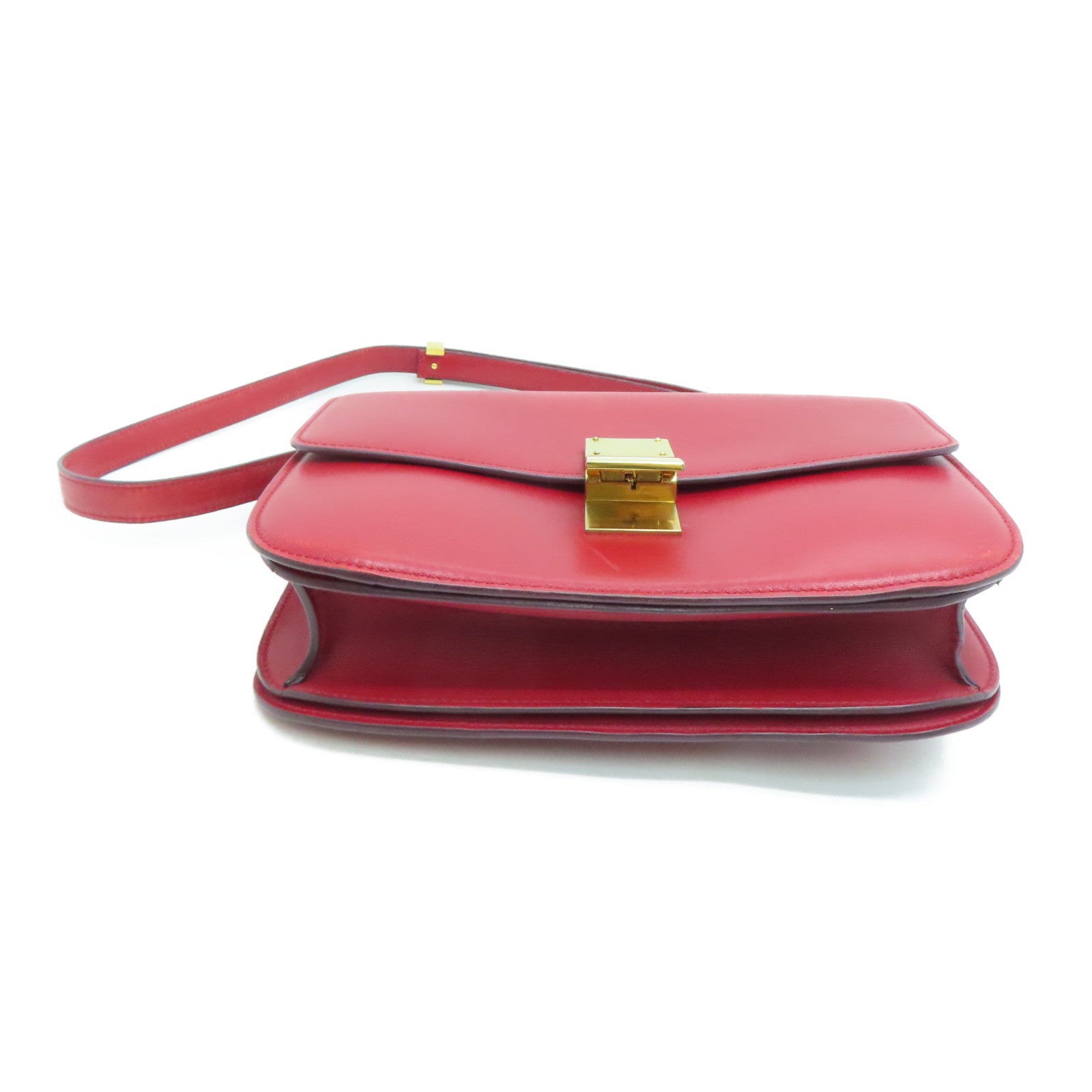 CELINE 【激減優惠】牛皮皮革Box Shoulder Bag金扣肩背袋紅色