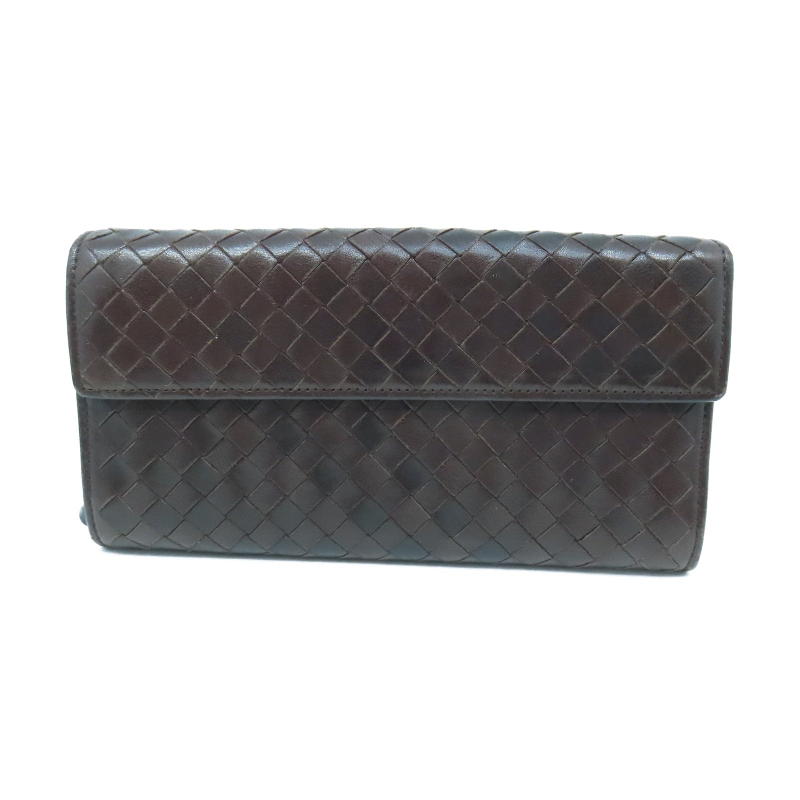 BOTTEGA VENETA Textured Leather Long Wallet Gold Buckle Long Wallet Brown