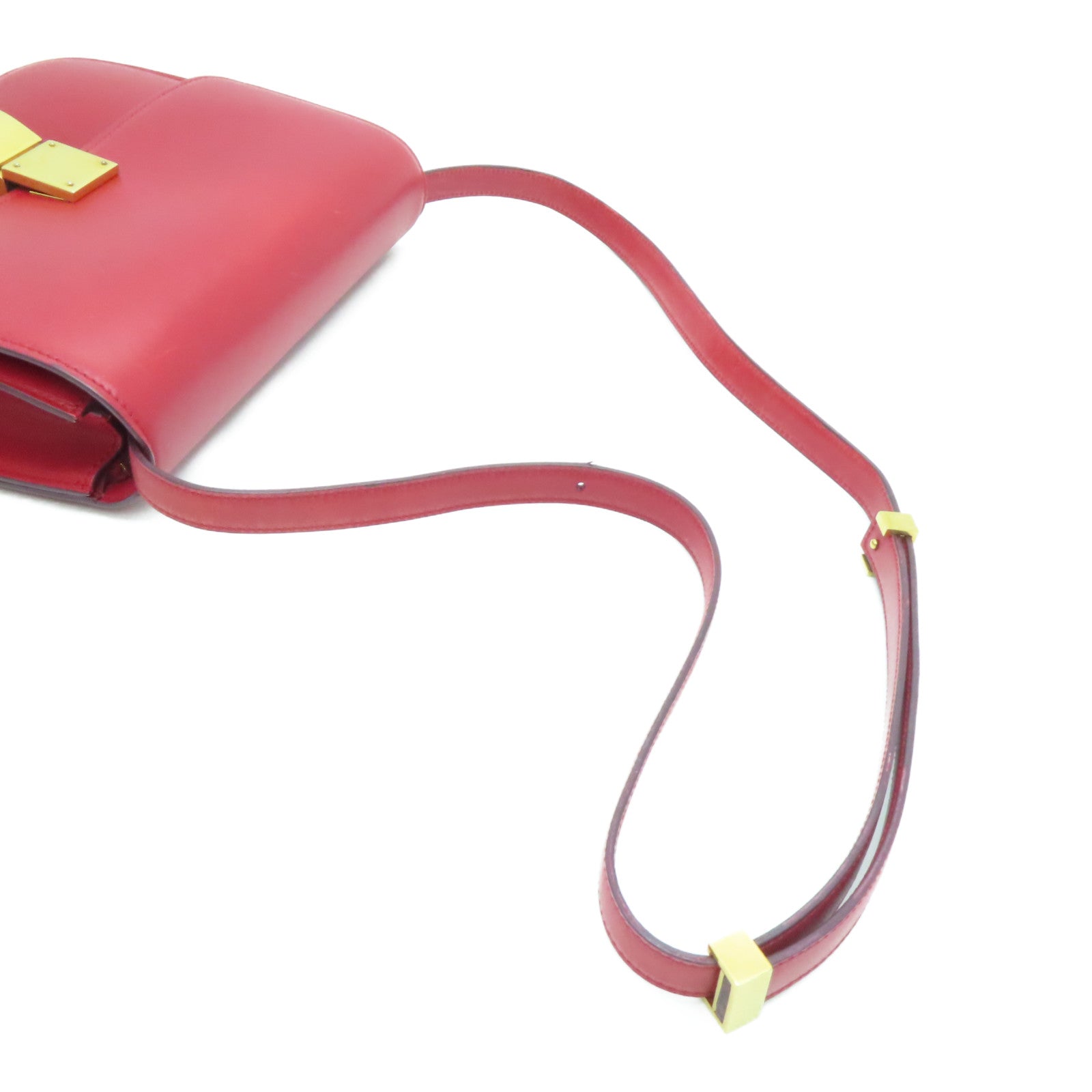 CELINE 【激減優惠】牛皮皮革Box Shoulder Bag金扣肩背袋紅色