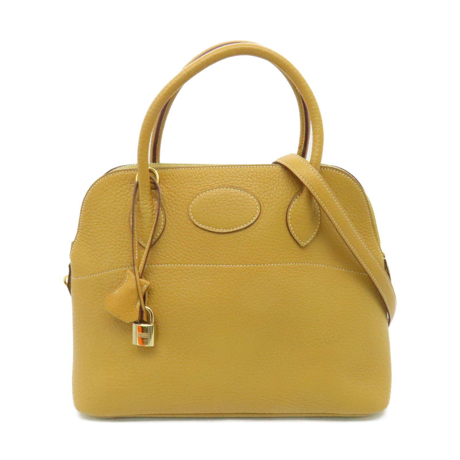 HERMES Ardennes皮革Bolide 31金扣手挽肩背兩用袋芥末色