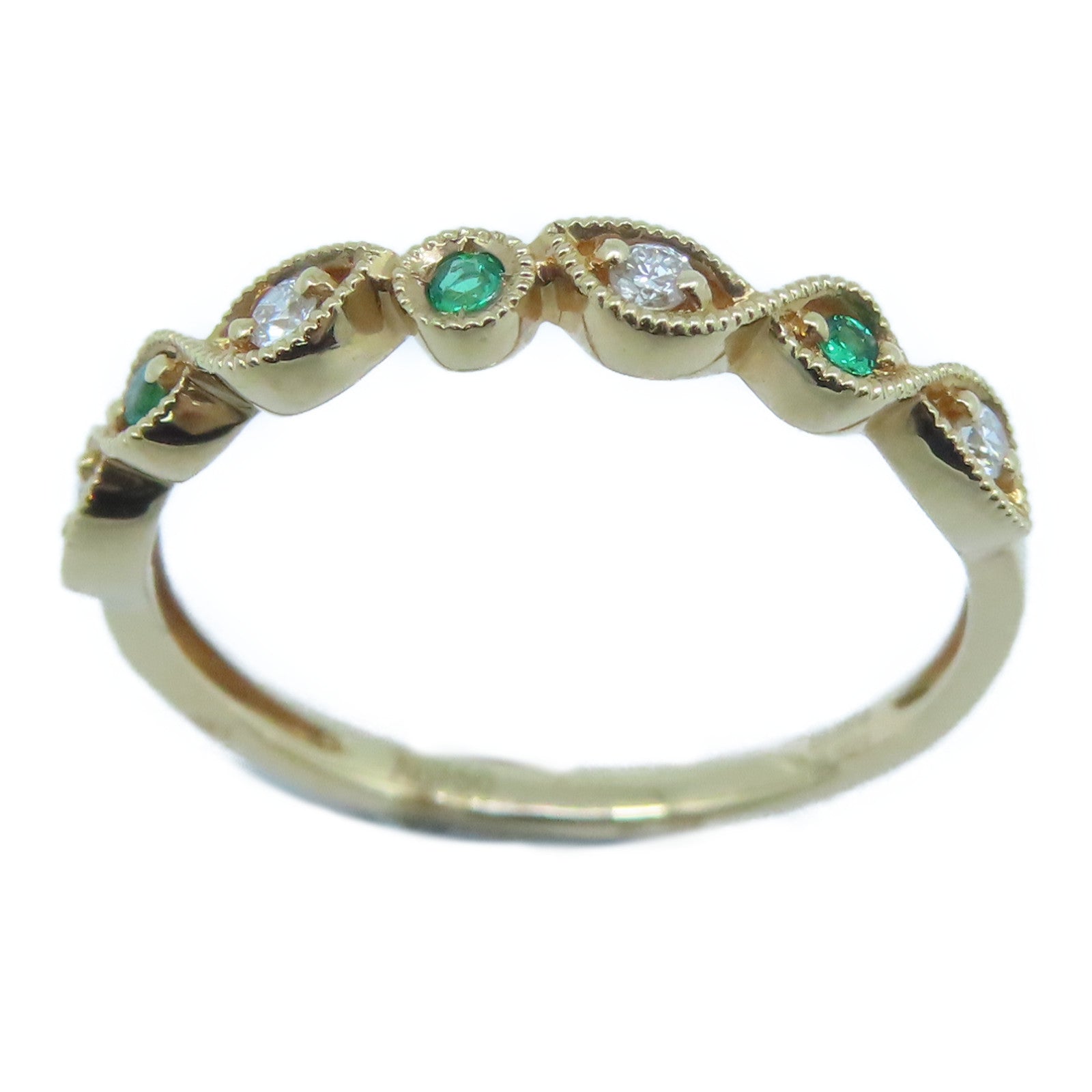 JEWELRY 18K玫瑰金Diamond / Emerald Ring 0.06ct钻石/0.04ct绿宝石戒指US#6