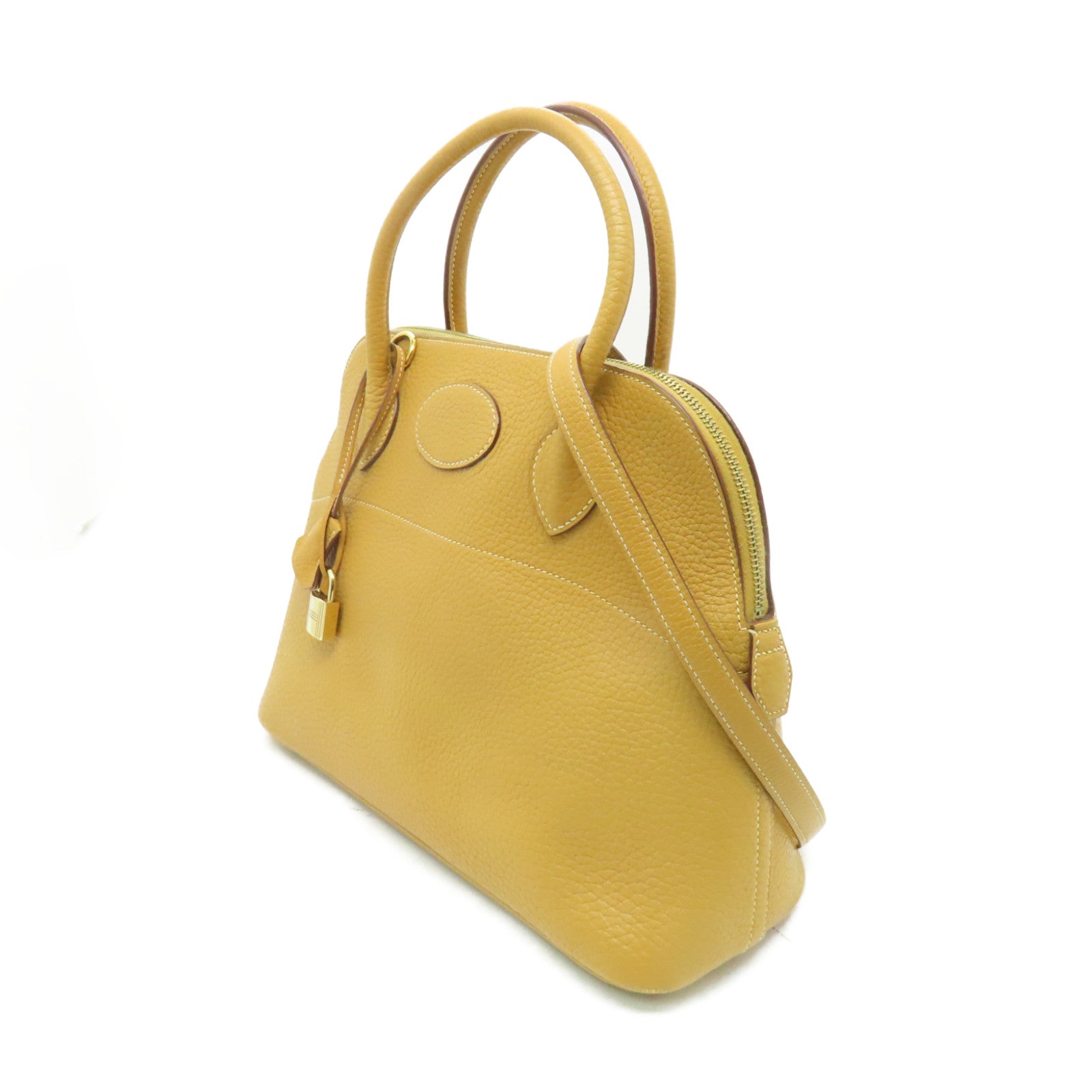 HERMES Ardennes皮革Bolide 31金扣手挽肩背兩用袋芥末色
