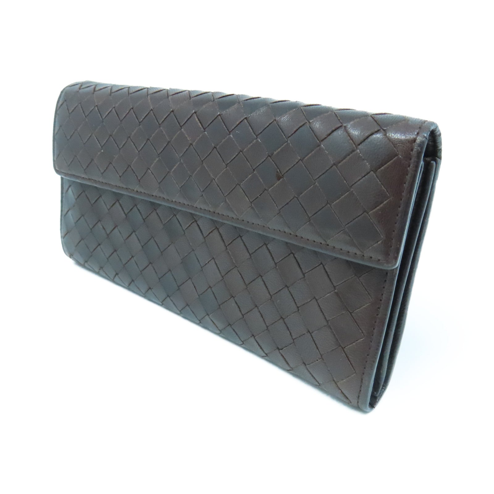 BOTTEGA VENETA Textured Leather Long Wallet Gold Buckle Long Wallet Brown