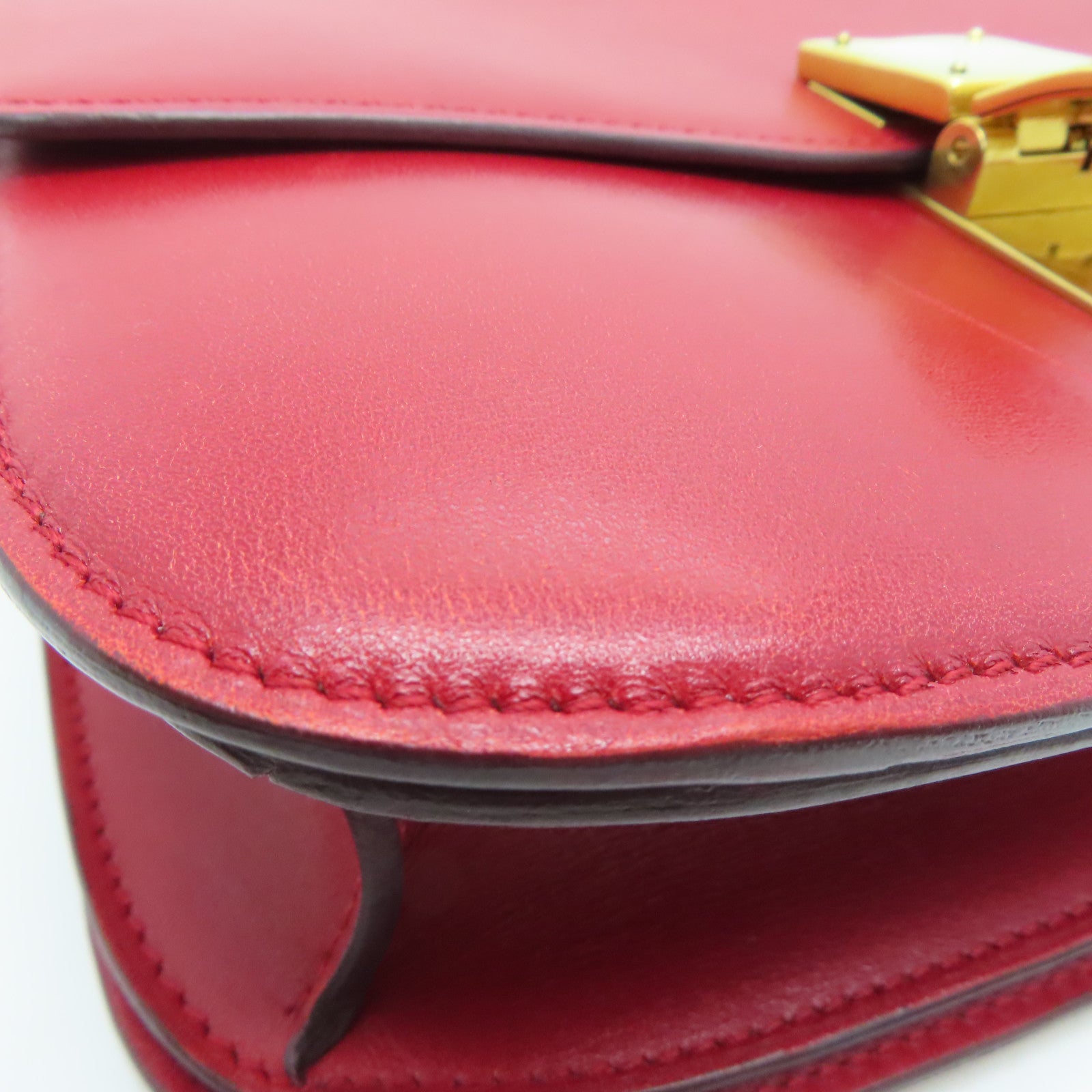 CELINE 【激減優惠】牛皮皮革Box Shoulder Bag金扣肩背袋紅色
