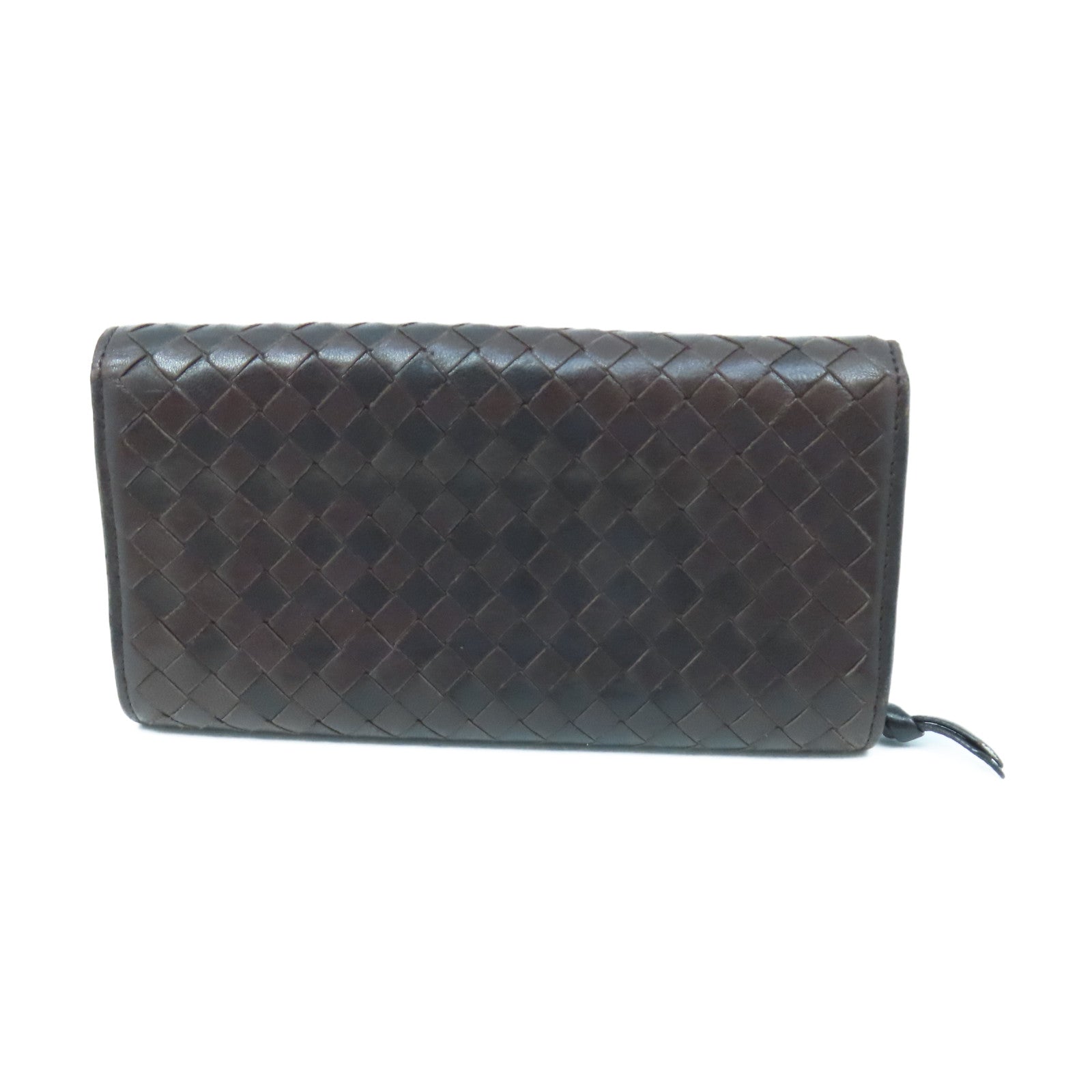 BOTTEGA VENETA Textured Leather Long Wallet Gold Buckle Long Wallet Brown