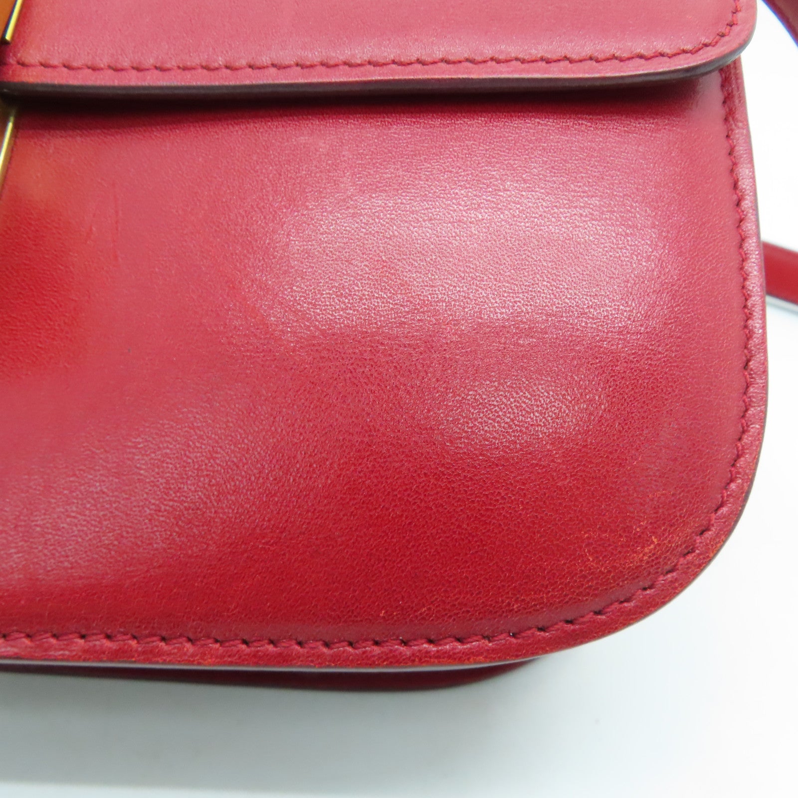 CELINE 【激減優惠】牛皮皮革Box Shoulder Bag金扣肩背袋紅色