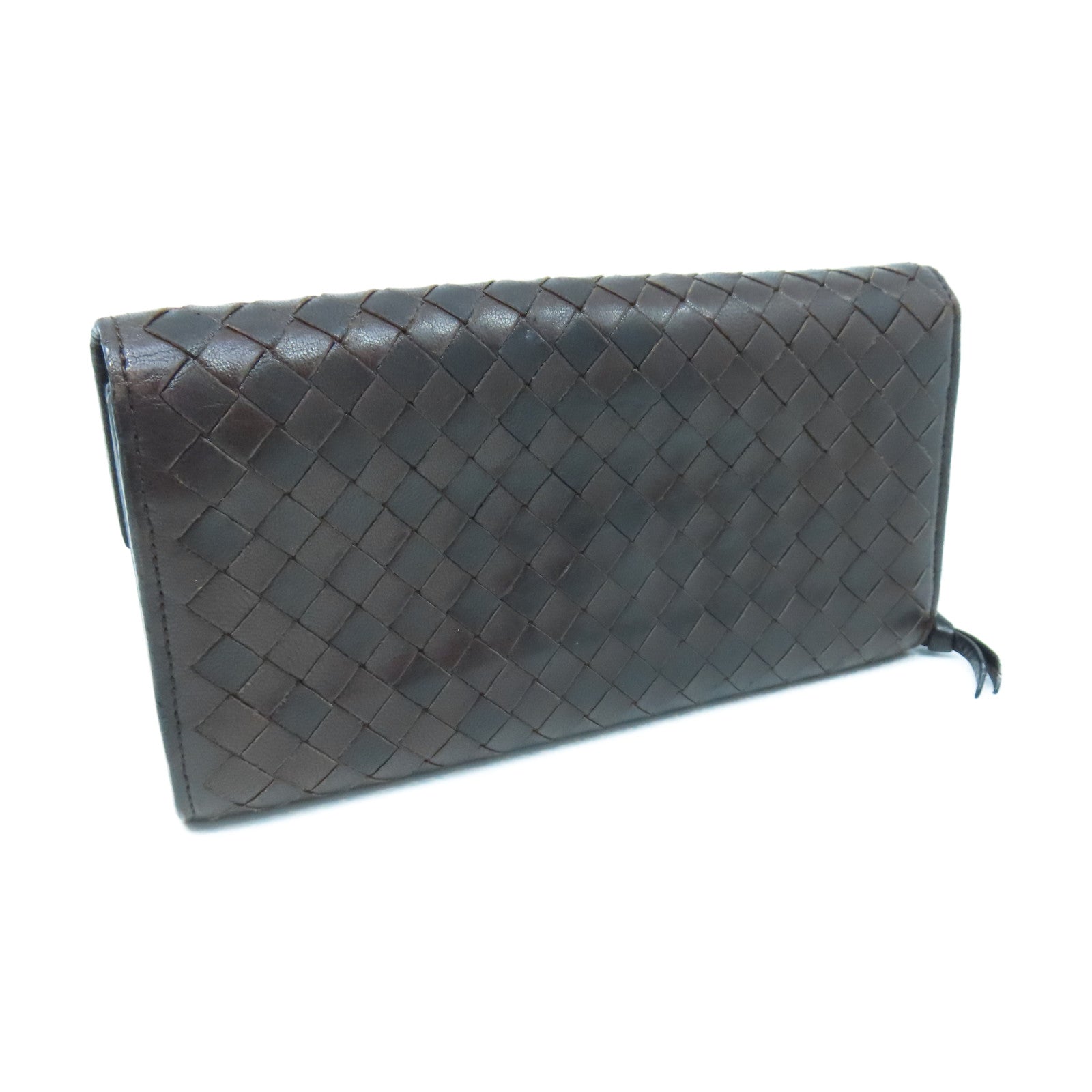 BOTTEGA VENETA Textured Leather Long Wallet Gold Buckle Long Wallet Brown