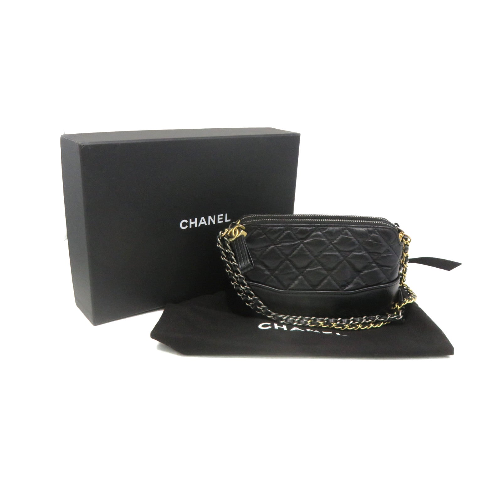 CHANEL 菱格牛皮皮革Cluch With Chain Shoulder Bag金扣链带肩背袋黑色