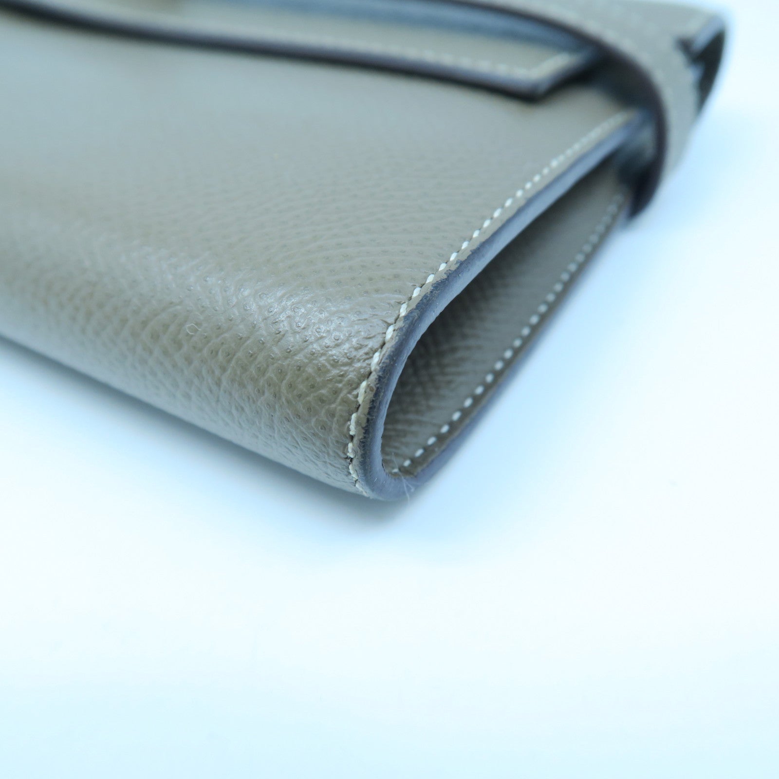 HERMES Epsom皮革Kelly Long Wallet銀扣長錢包大象灰