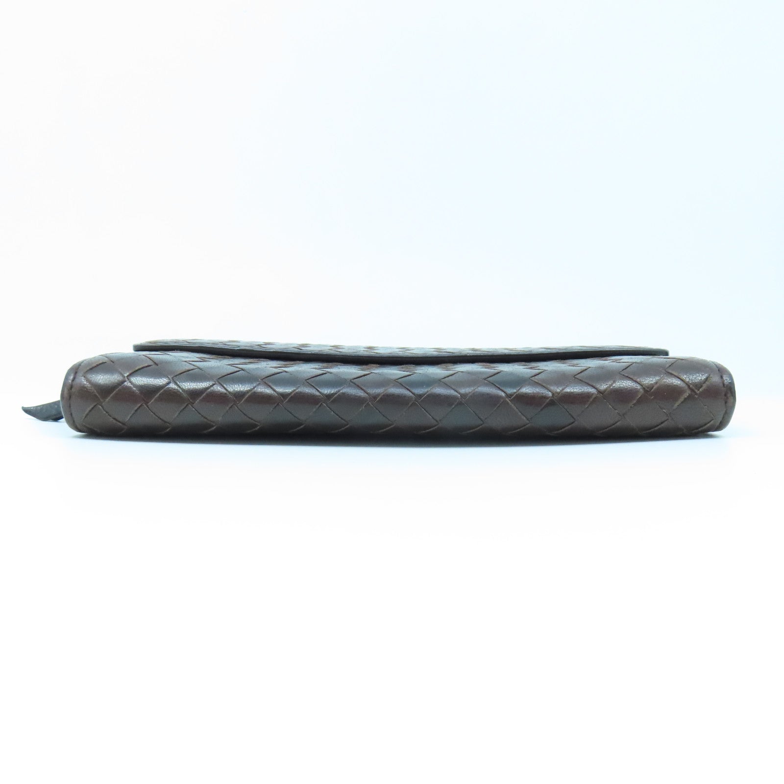 BOTTEGA VENETA Textured Leather Long Wallet Gold Buckle Long Wallet Brown