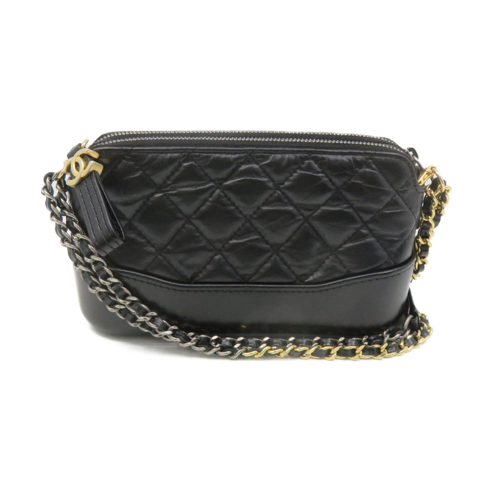 CHANEL 菱格牛皮皮革Cluch With Chain Shoulder Bag金扣链带肩背袋黑色