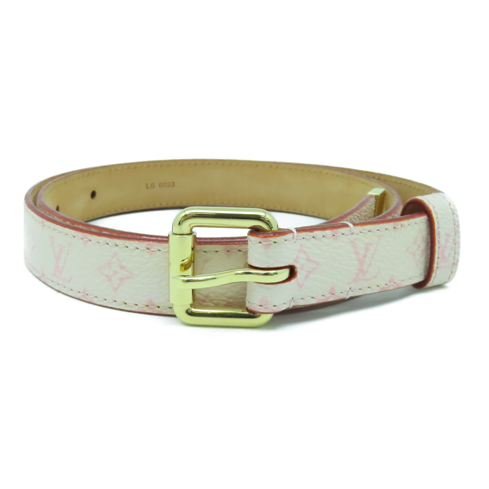 LOUIS VUITTON Monogram Cherry Blossom Ceinture金扣皮帶粉紅色
