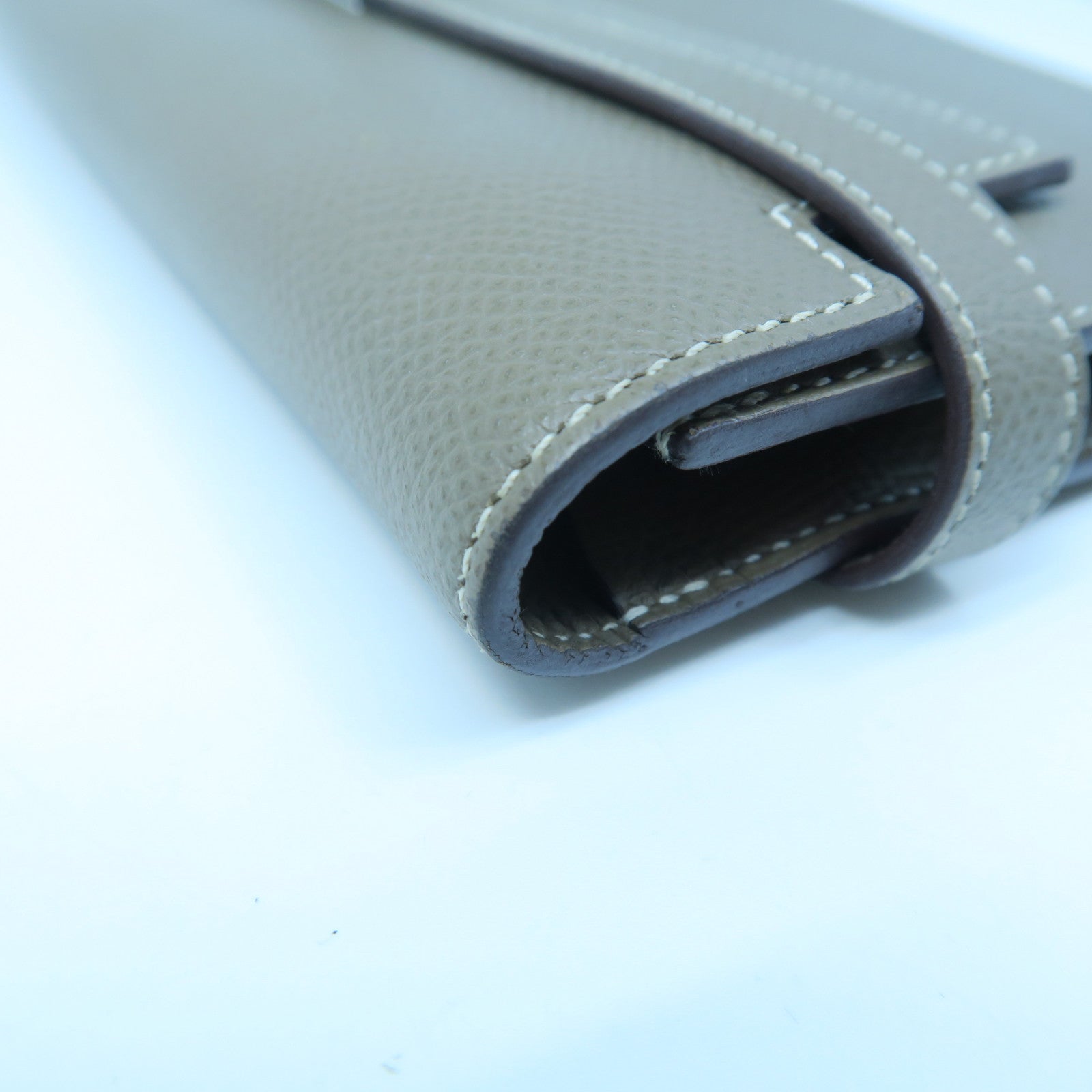 HERMES Epsom皮革Kelly Long Wallet銀扣長錢包大象灰