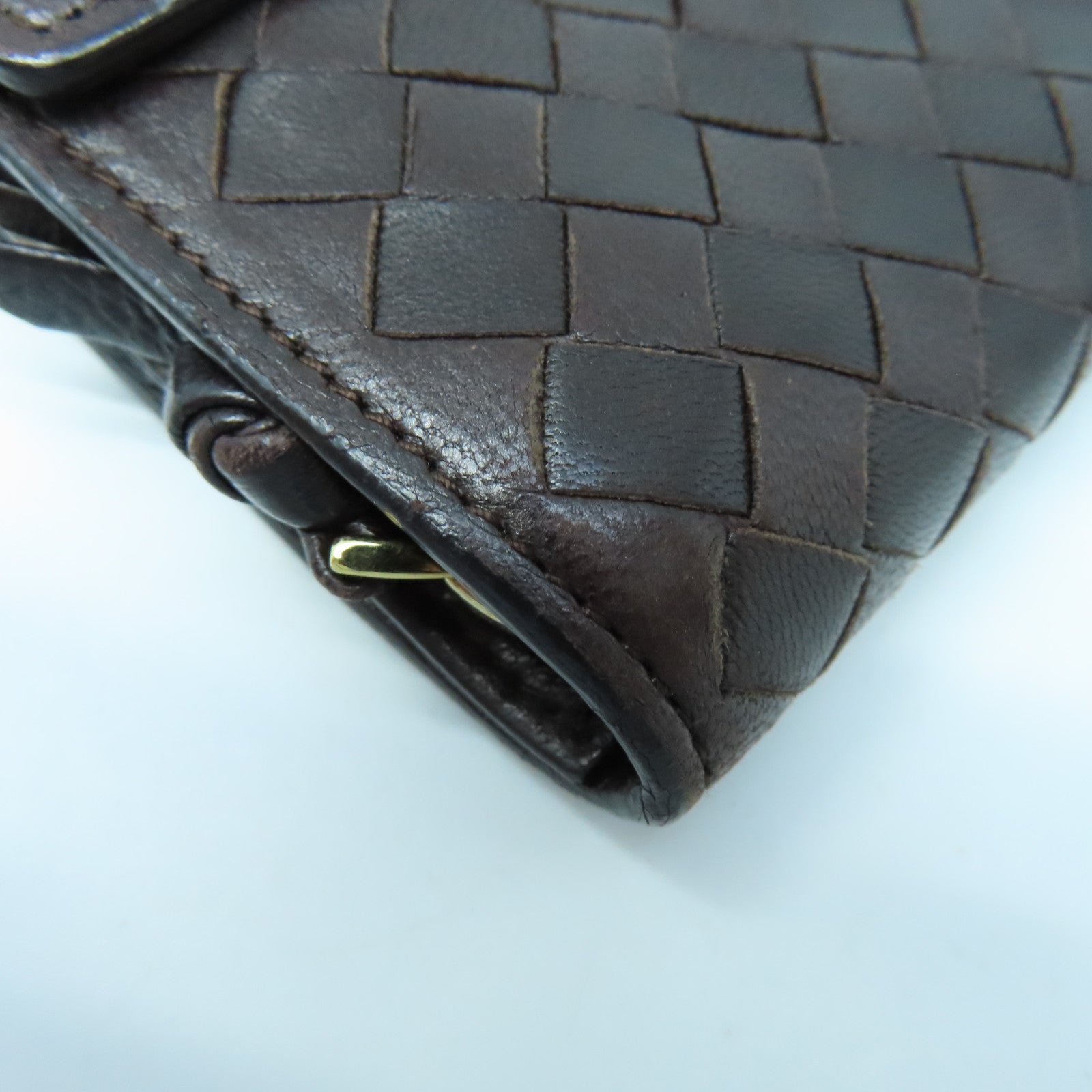 BOTTEGA VENETA Textured Leather Long Wallet Gold Buckle Long Wallet Brown