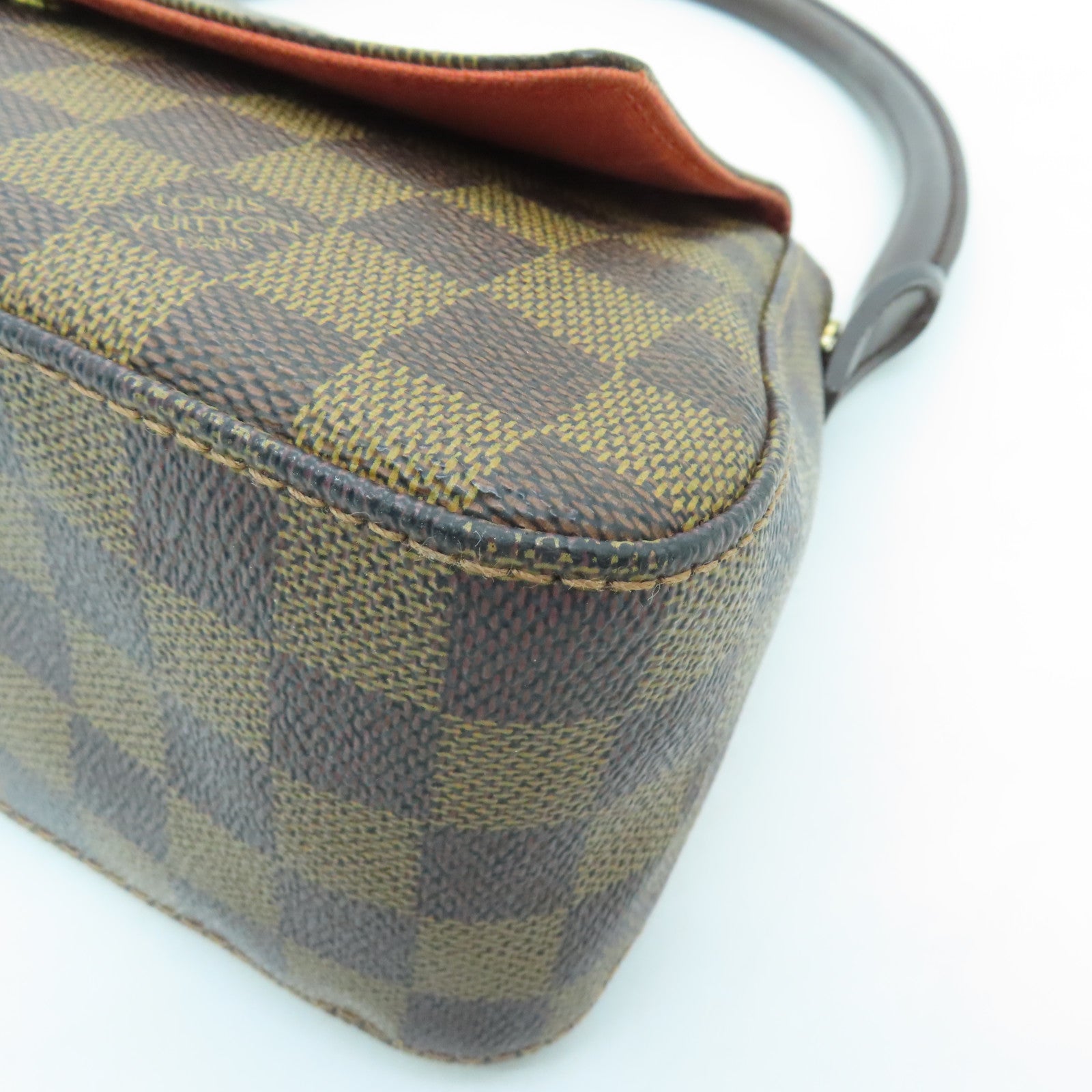 LOUIS VUITTON Damier Mini Looping金扣手挽袋/肩背袋啡色