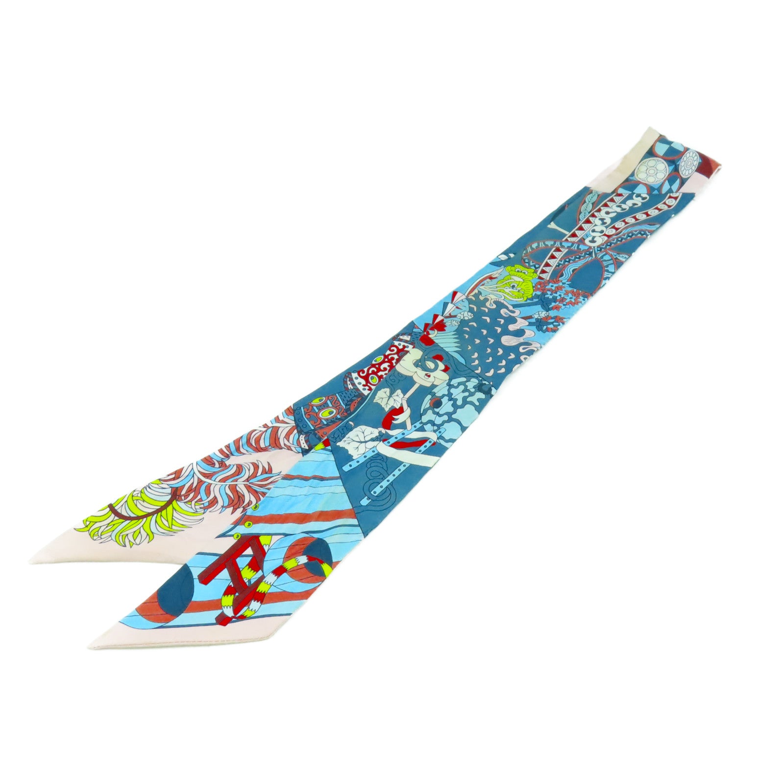 HERMES 絲質Twilly絲巾藍色/粉紅色