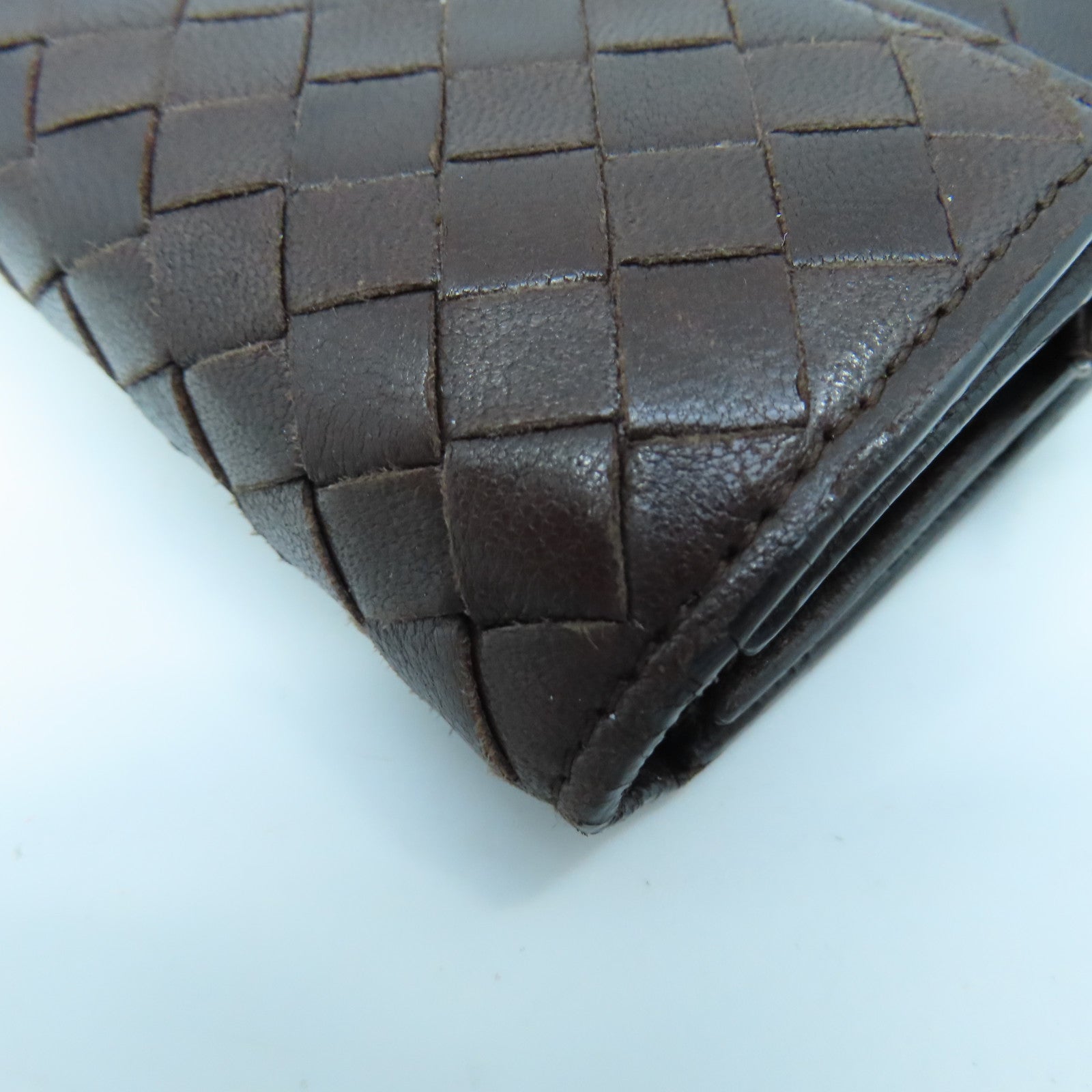 BOTTEGA VENETA Textured Leather Long Wallet Gold Buckle Long Wallet Brown