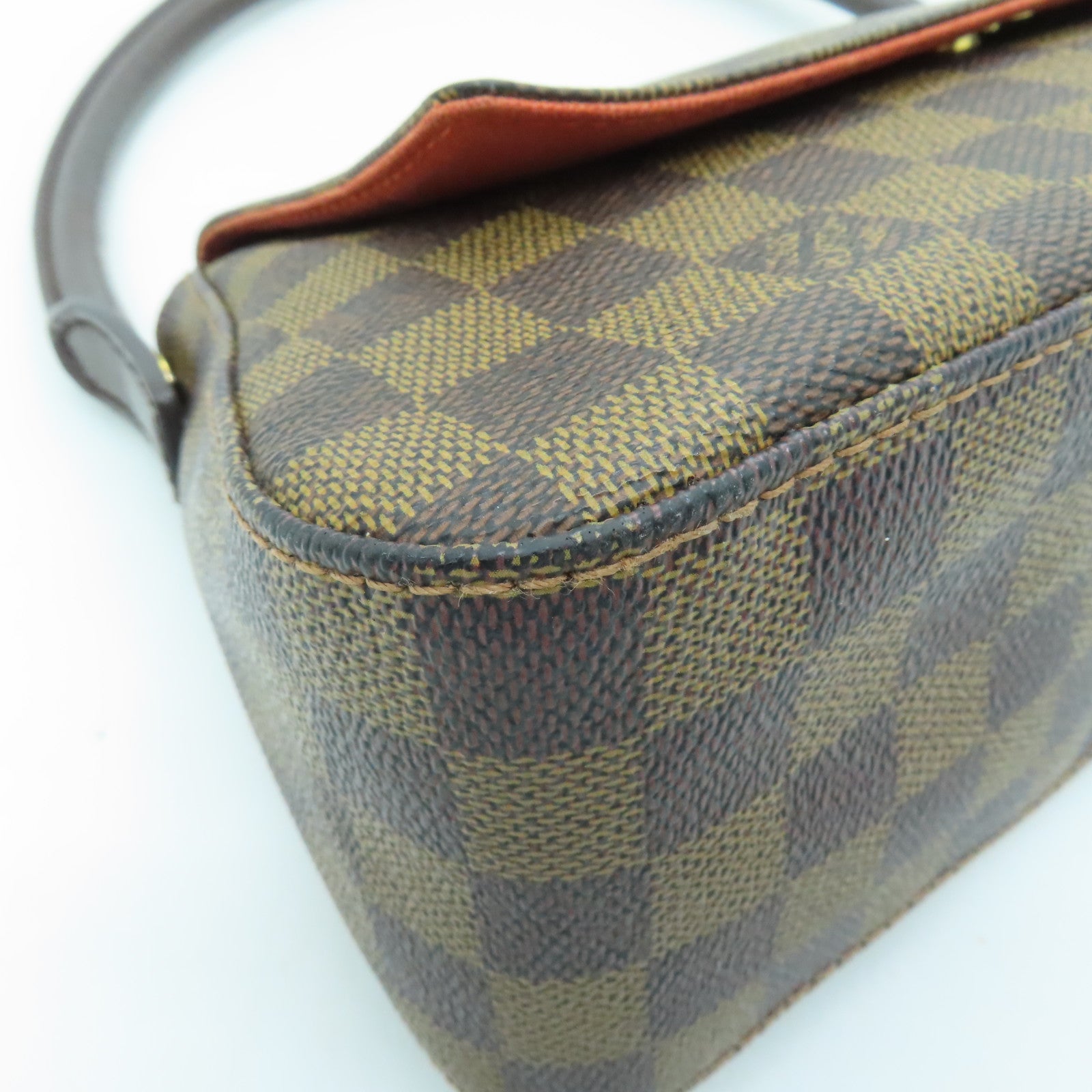 LOUIS VUITTON Damier Mini Looping金扣手挽袋/肩背袋啡色