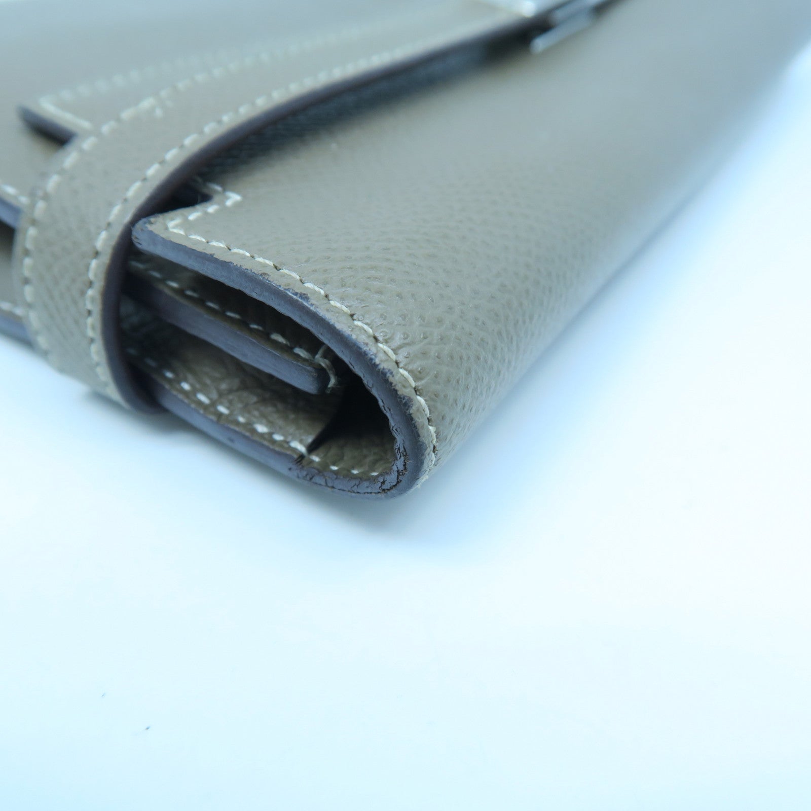 HERMES Epsom皮革Kelly Long Wallet銀扣長錢包大象灰