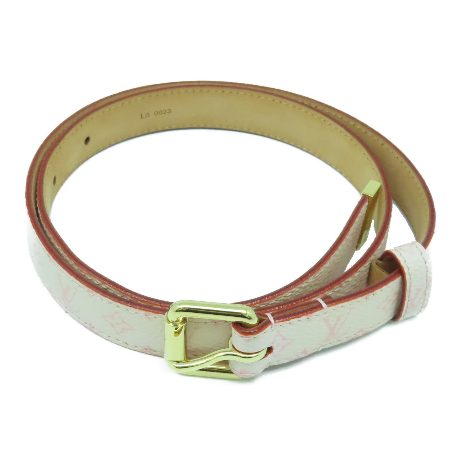 LOUIS VUITTON Monogram Cherry Blossom Ceinture金扣皮帶粉紅色