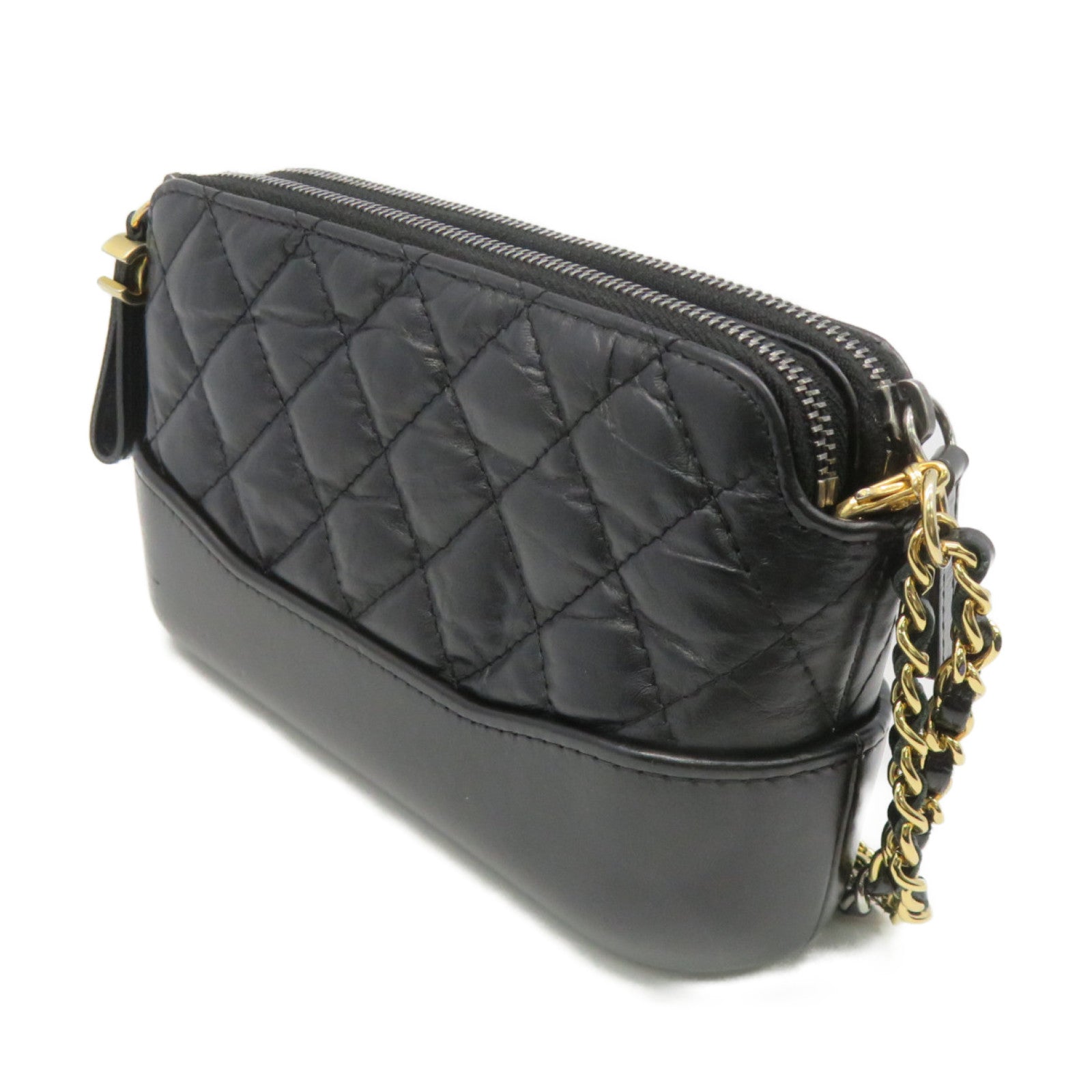 CHANEL 菱格牛皮皮革Cluch With Chain Shoulder Bag金扣链带肩背袋黑色