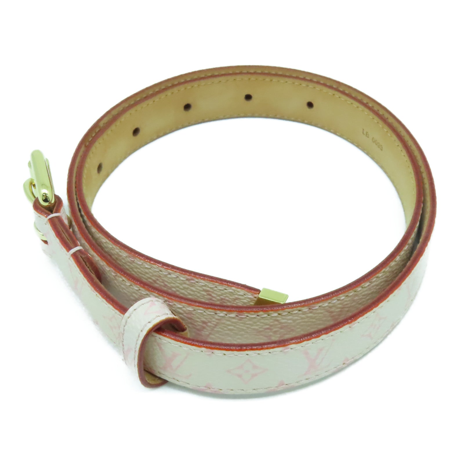 LOUIS VUITTON Monogram Cherry Blossom Ceinture金扣皮帶粉紅色