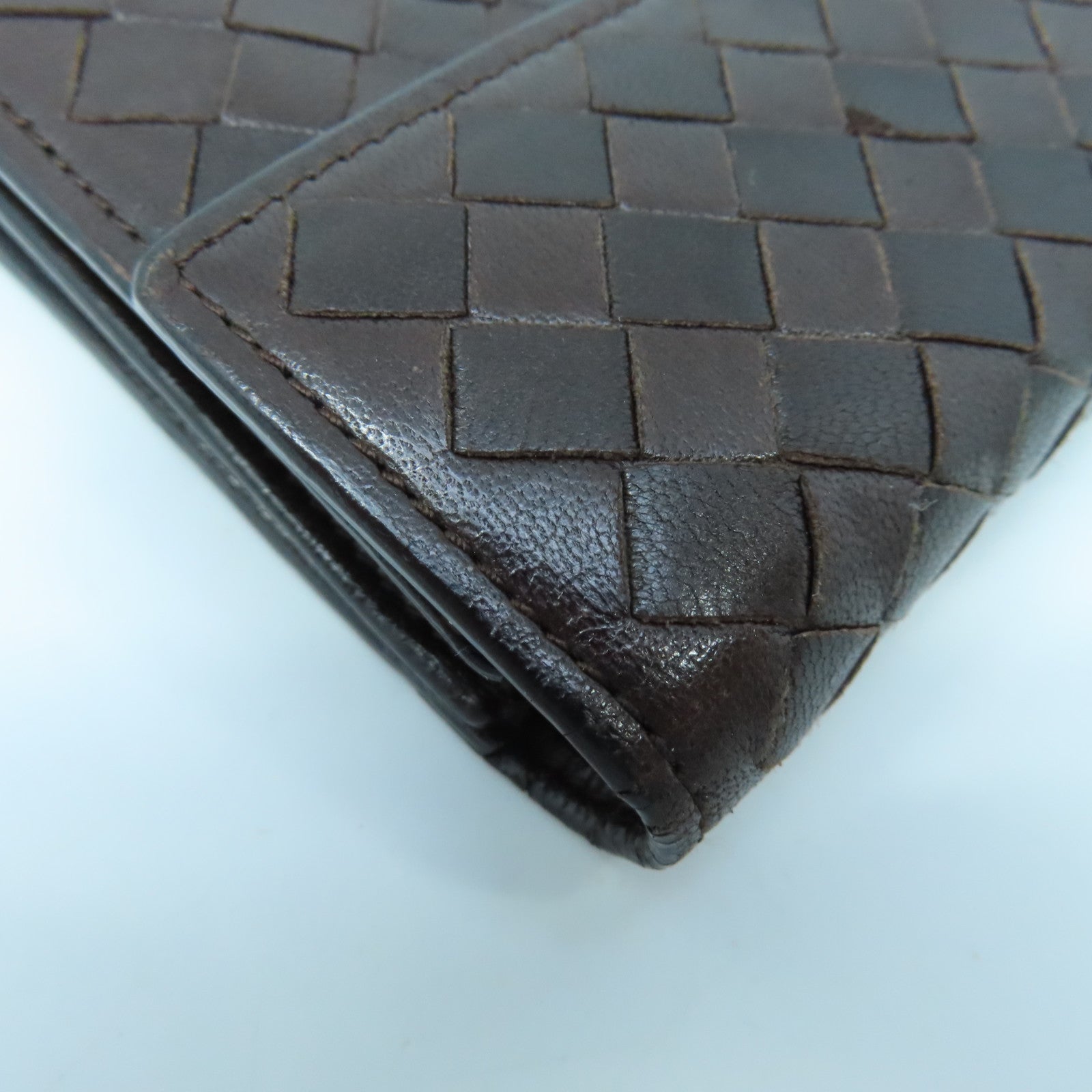 BOTTEGA VENETA Textured Leather Long Wallet Gold Buckle Long Wallet Brown