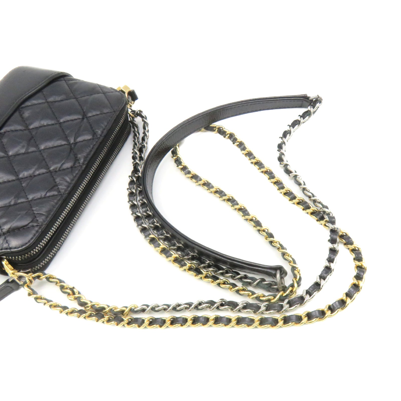 CHANEL 菱格牛皮皮革Cluch With Chain Shoulder Bag金扣链带肩背袋黑色