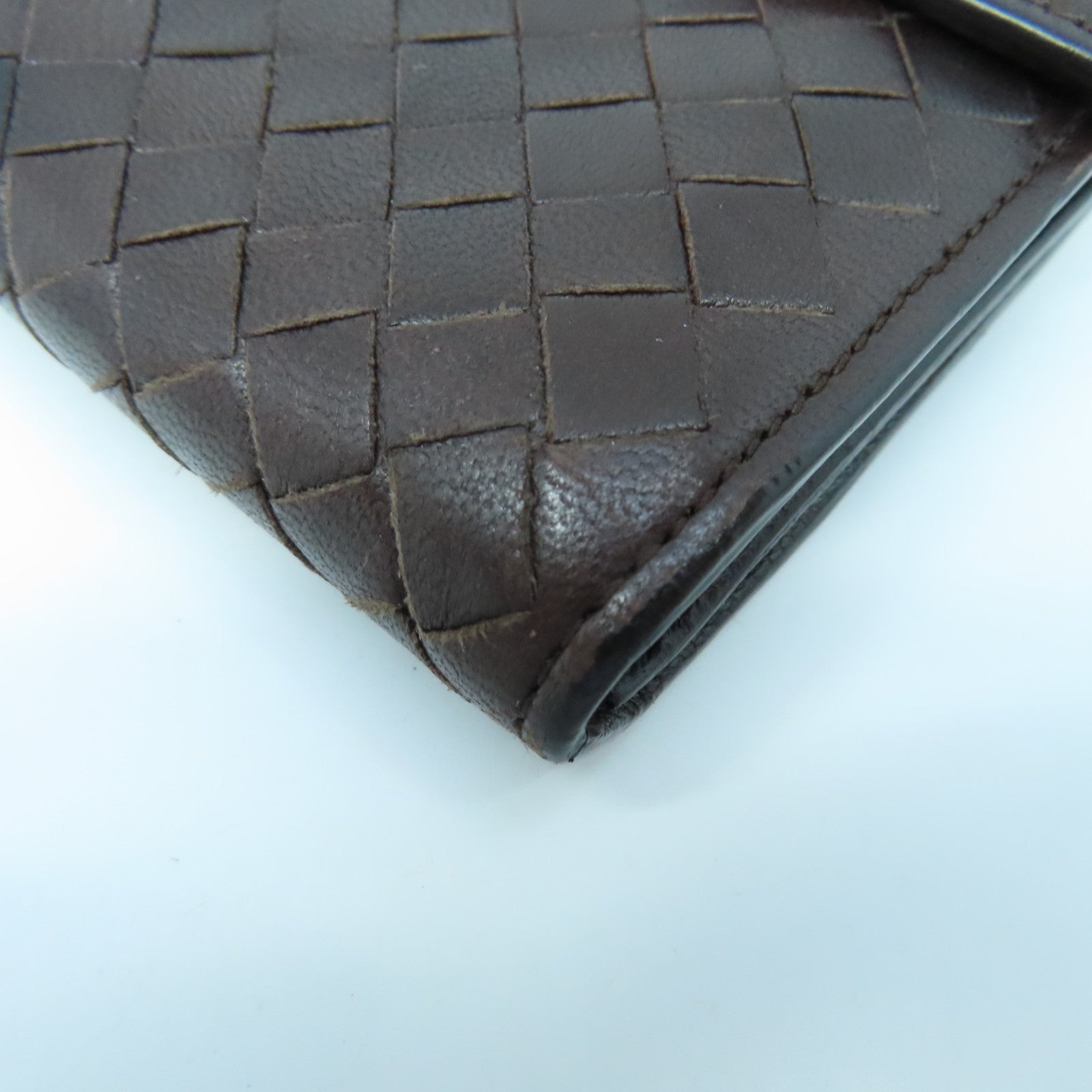BOTTEGA VENETA Textured Leather Long Wallet Gold Buckle Long Wallet Brown