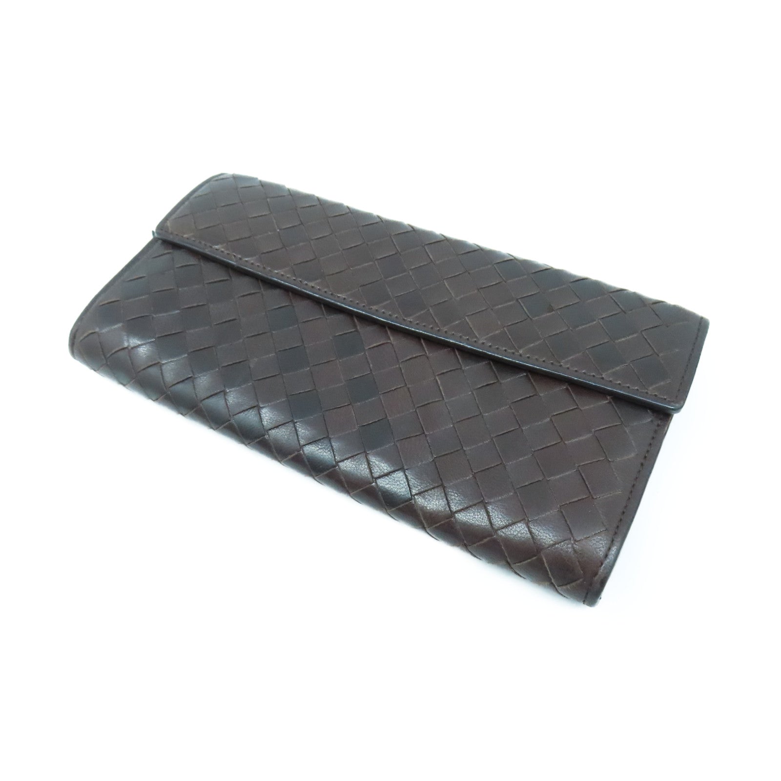 BOTTEGA VENETA Textured Leather Long Wallet Gold Buckle Long Wallet Brown