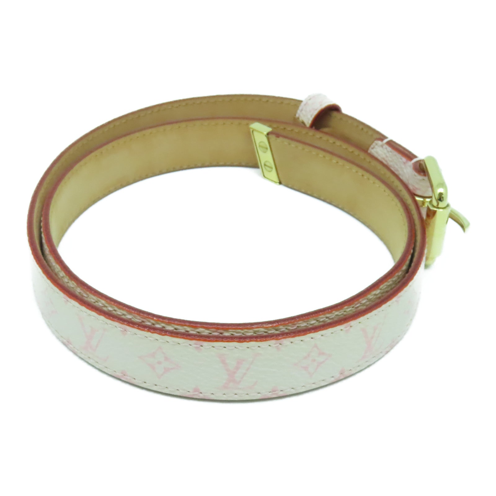 LOUIS VUITTON Monogram Cherry Blossom Ceinture金扣皮帶粉紅色